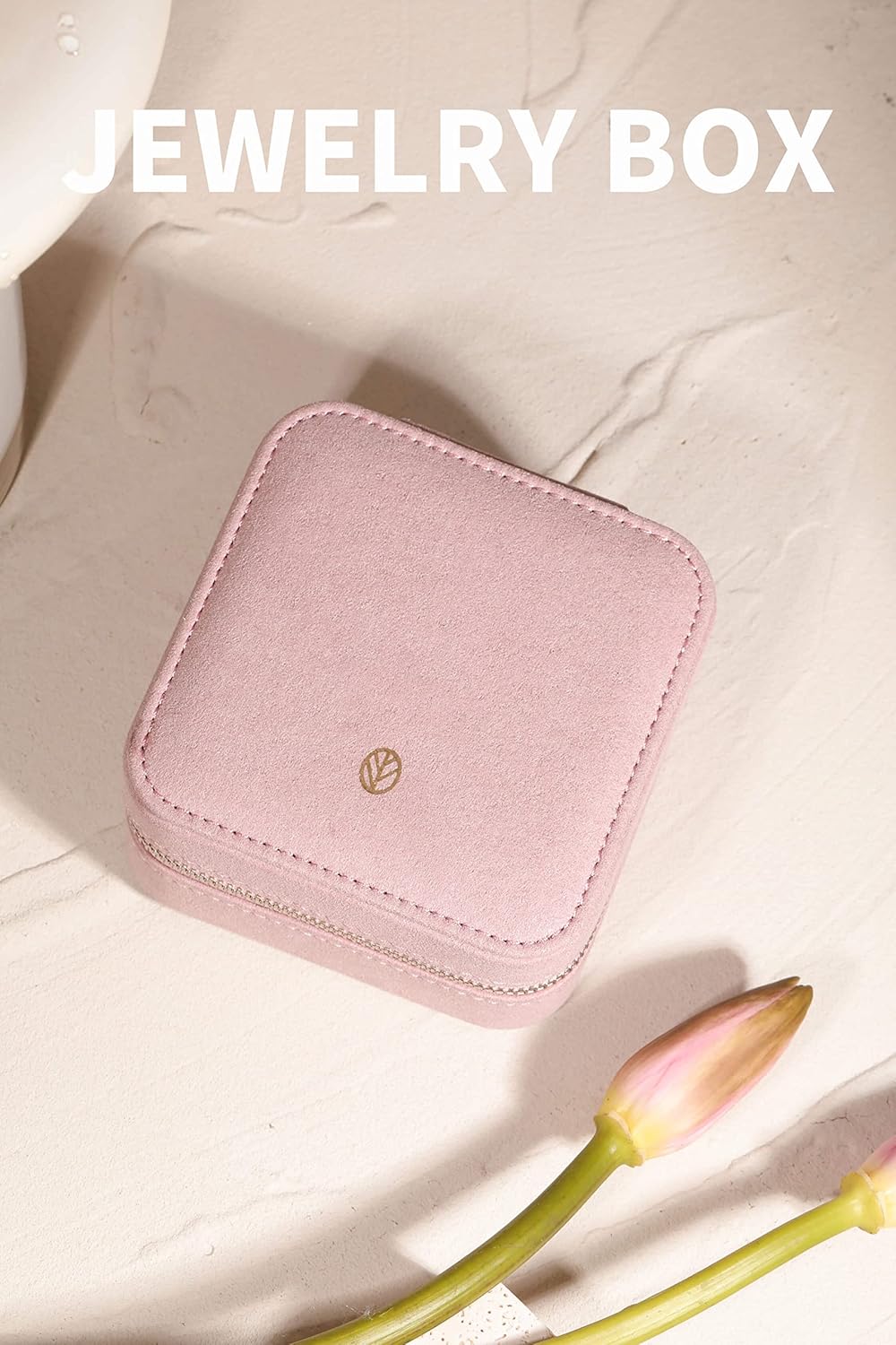 S.Leaf Travel Jewelry Organizer Boxes for Women Small Portable Necklace Earrings Bracelet Rings Travel Case Best Friend Birthday Gifts for Women Trendy (05_Suede_Touch_Dust_Pink)
