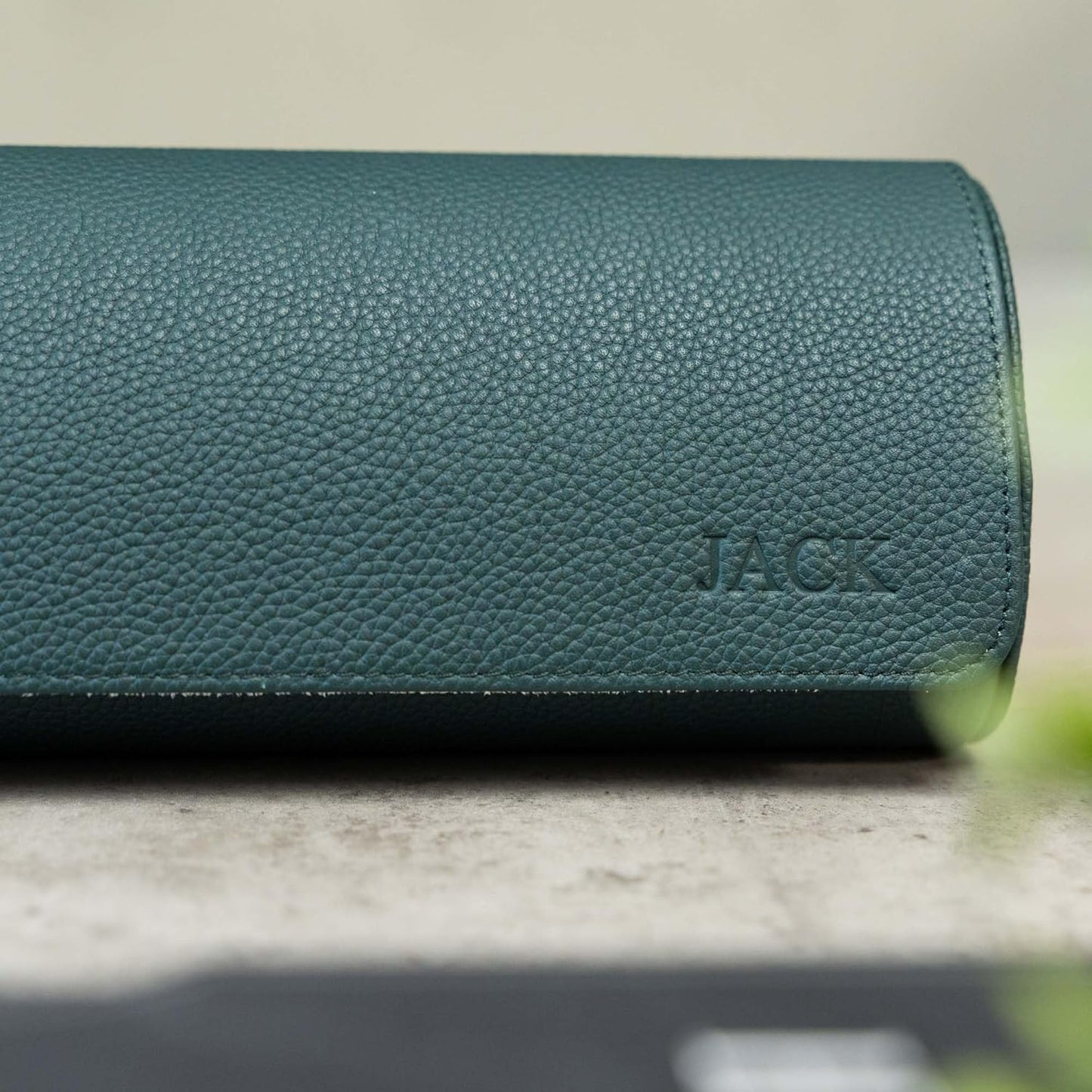 DailyWatch | Personalized Watch Roll Travel Case For 4 Watches - Handmade Genuine Leather Travel Case With Custom Engraving of Name or Initials - Dark Green Litchi