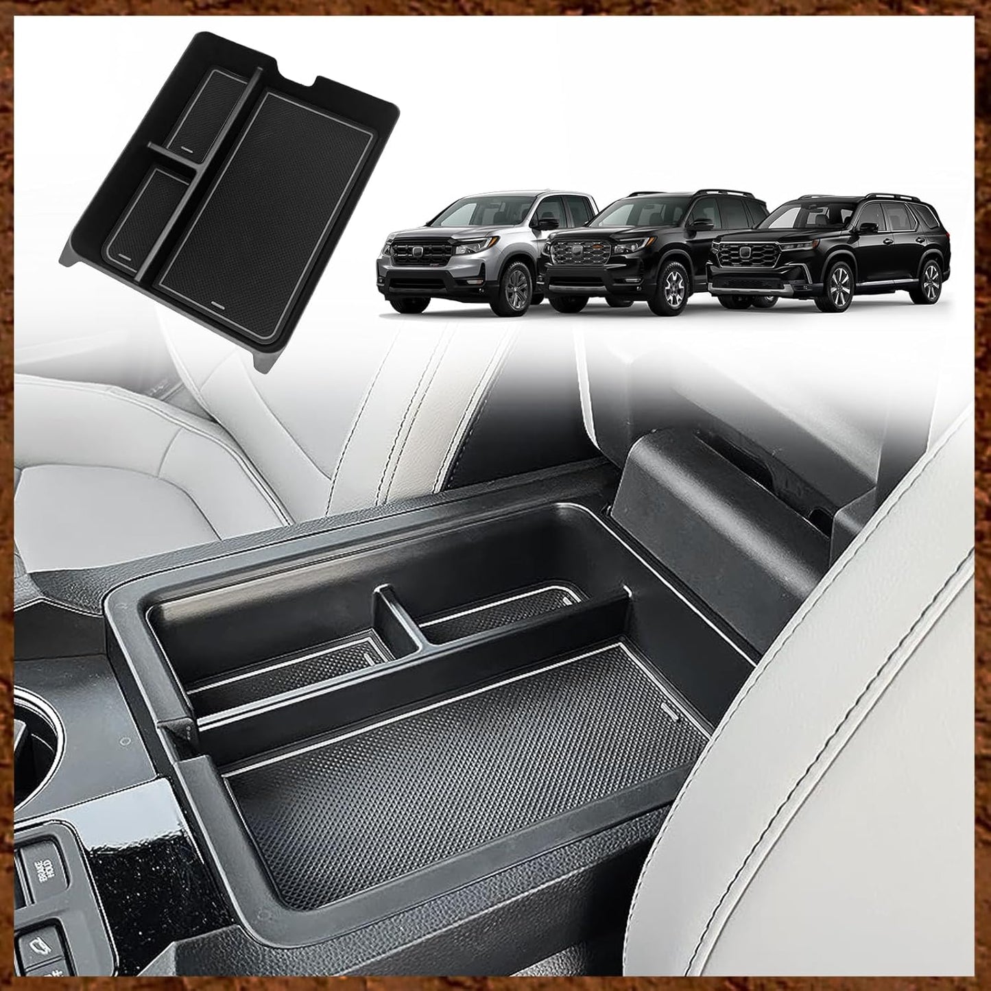 Muslogy Center Console Organizer Compatible with Honda Pilot 2023 2024 2025, 2024 Ridgeline/Passport Center Console Storage Box Divider Inserts Interior Accessories ABS Material(Gray)