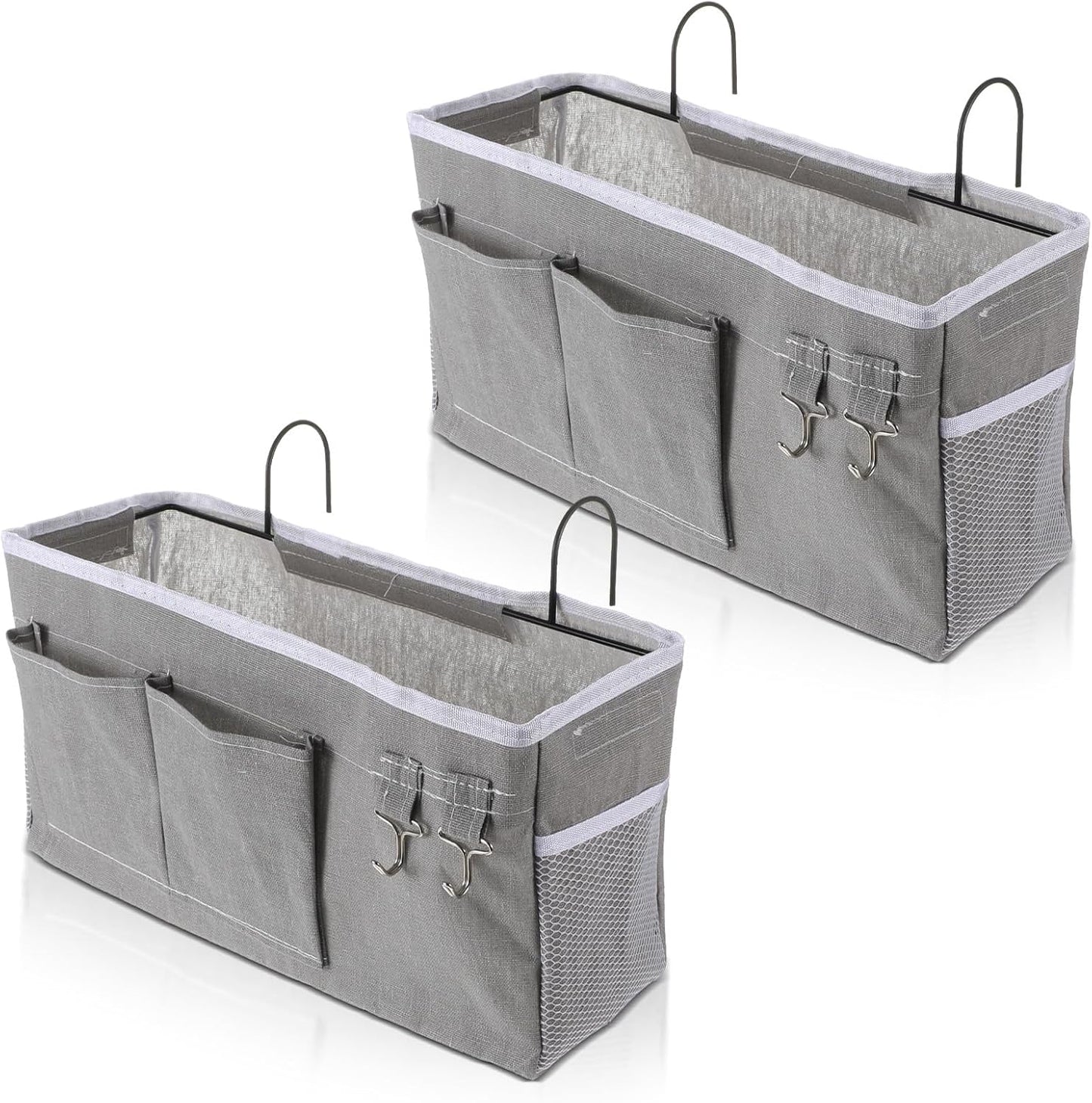 2 Pack Bedside Storage Caddy Organizer Bedside Hanging Storage Bag with Pockets for Headboards Bunk Beds Dorm Rooms Book Phone Magazine Holder Bunk bed Shelf Accessories (Grey)