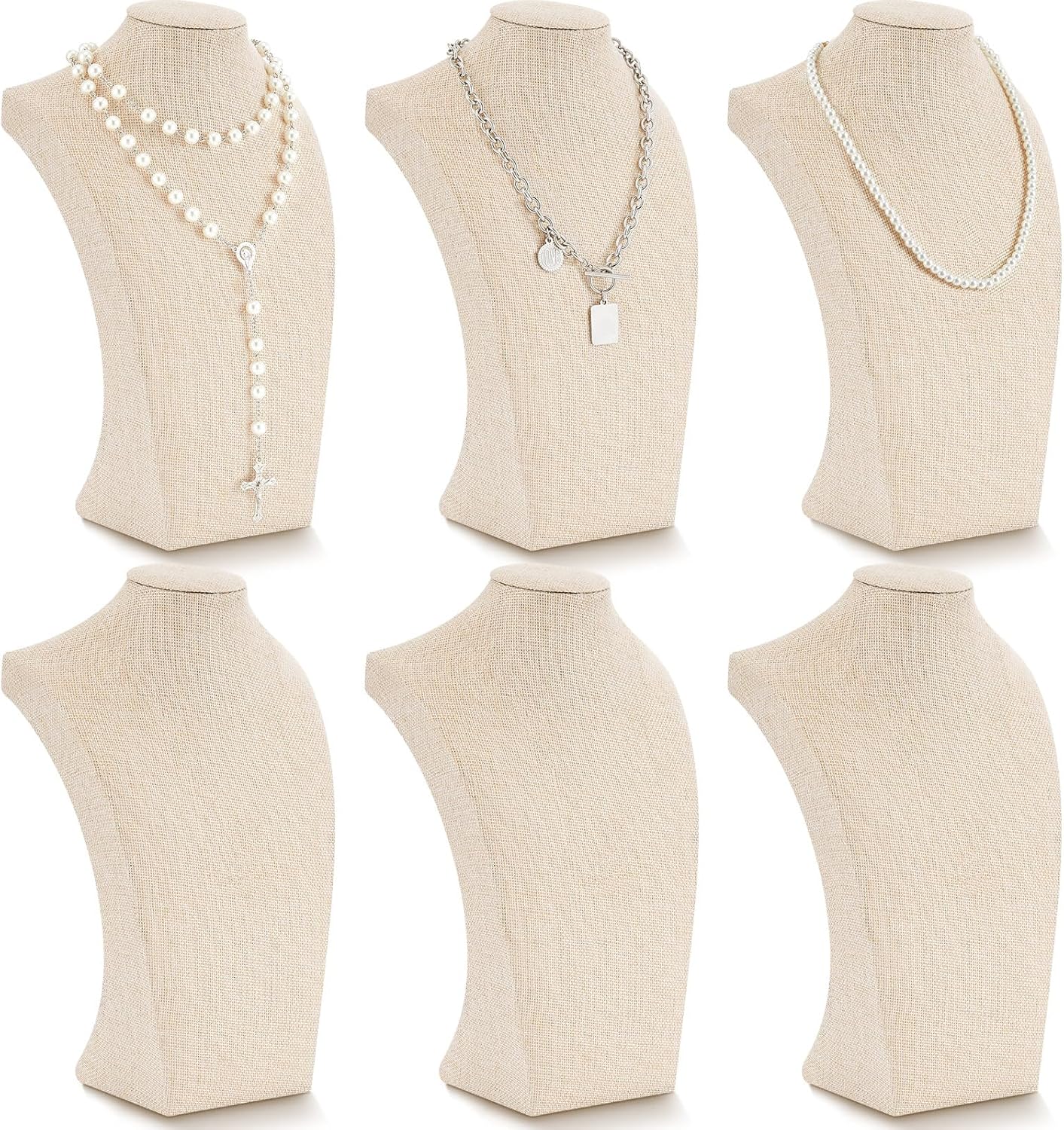 Kigley 6 Pcs Linen Necklace Display Bust Jewelry Holder Necklace Retail Mannequin Display Stand for Jewelry Selling Vendors Shows (11.4 x 6.9 Inch)