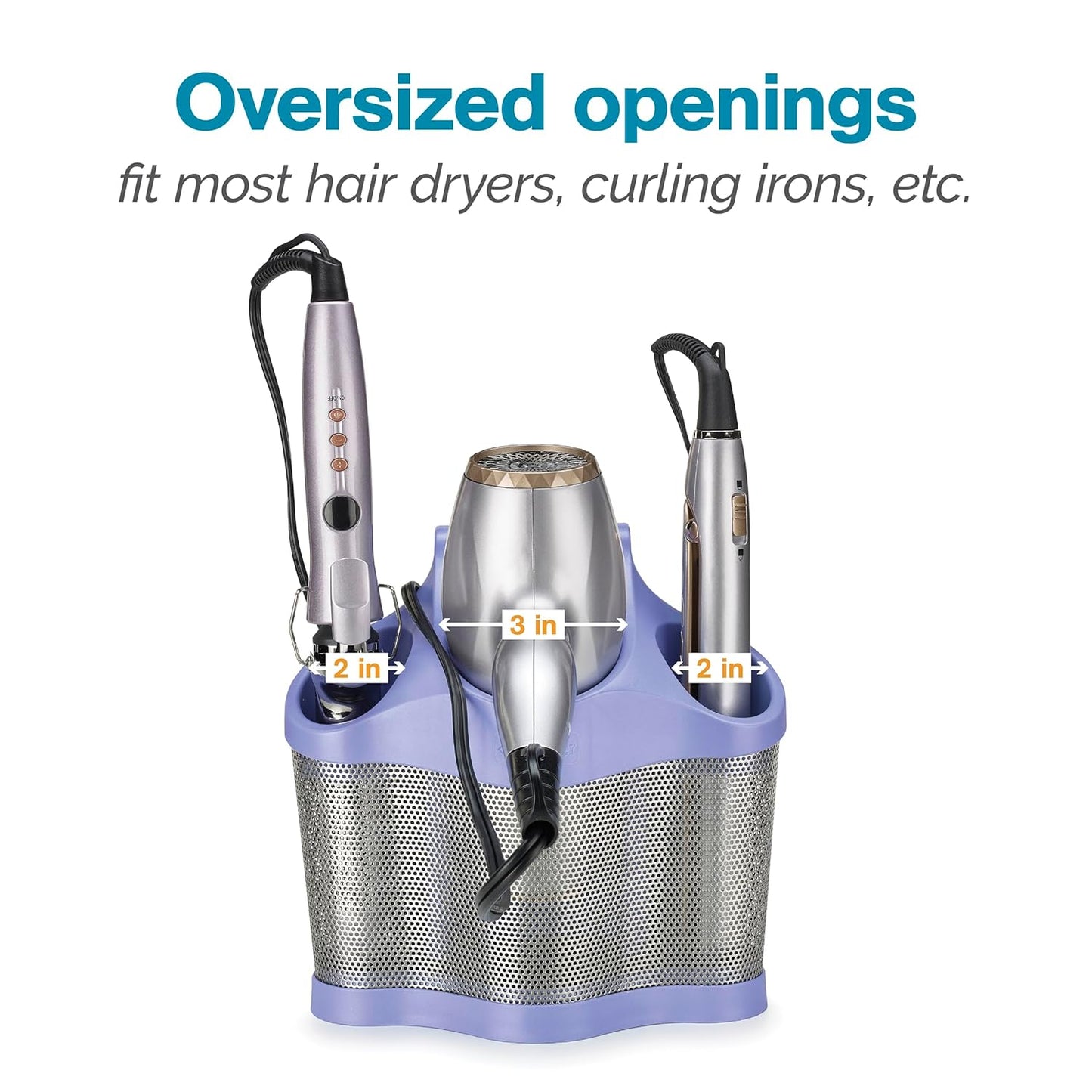Polder Style Station, Hair Tool Organizer for Hair Dryer, Curling Iron, Hair Straightener, Easy-to-Store Hair Styling Station, Periwinkle and Silver
