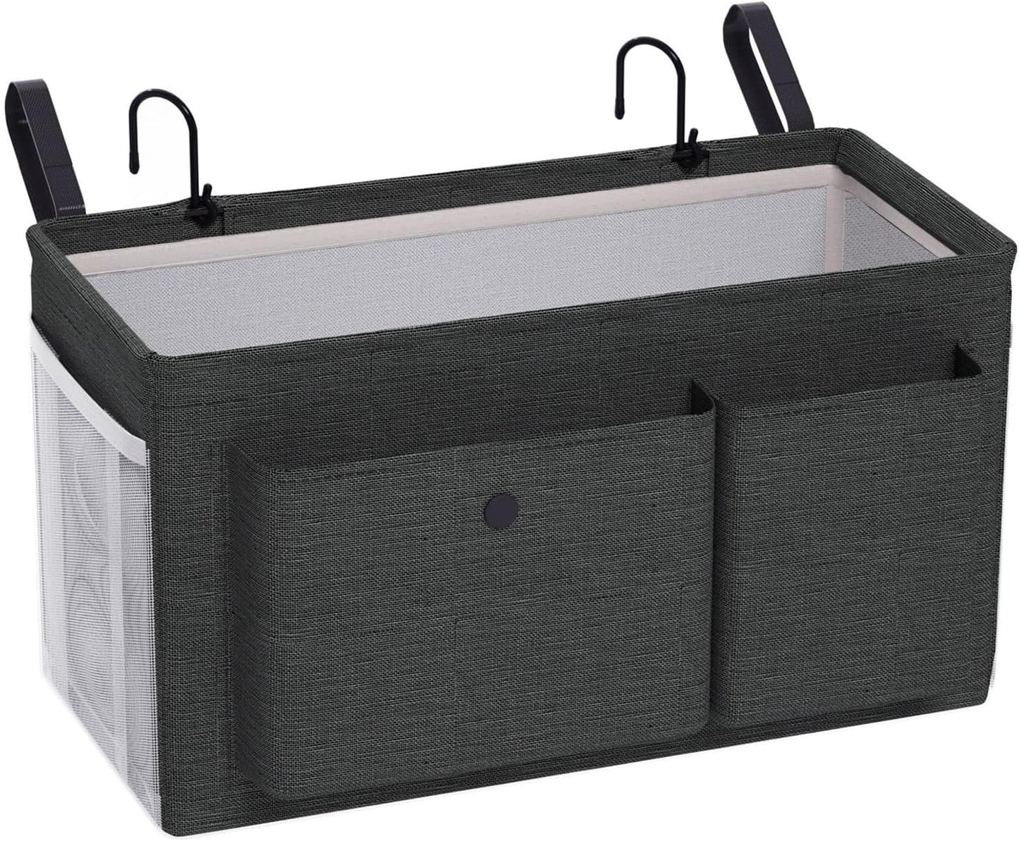 Bedside Caddy Bedside Organizer with Fixed Straps & Water Bottle Holder, Bunk Bed Caddy ideal for Home, Dorm, Hospital, Crib, Versatile Bedside Storage Solution (Black)