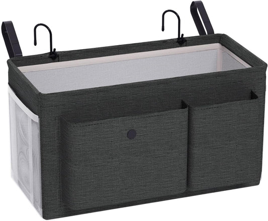 Bedside Caddy Bedside Organizer with Fixed Straps & Water Bottle Holder, Bunk Bed Caddy ideal for Home, Dorm, Hospital, Crib, Versatile Bedside Storage Solution (Black)