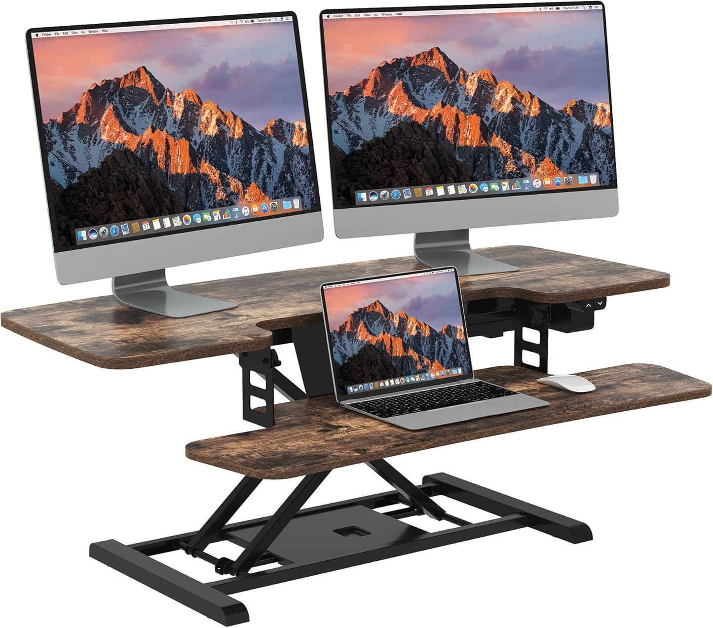 SANODESK Standing Desk Converter with Electric Motor 42" Height Adjustable Riser for Office Home,Dual Monitor and Laptop Workstation with Large Keyboard Tray, Rustic Color