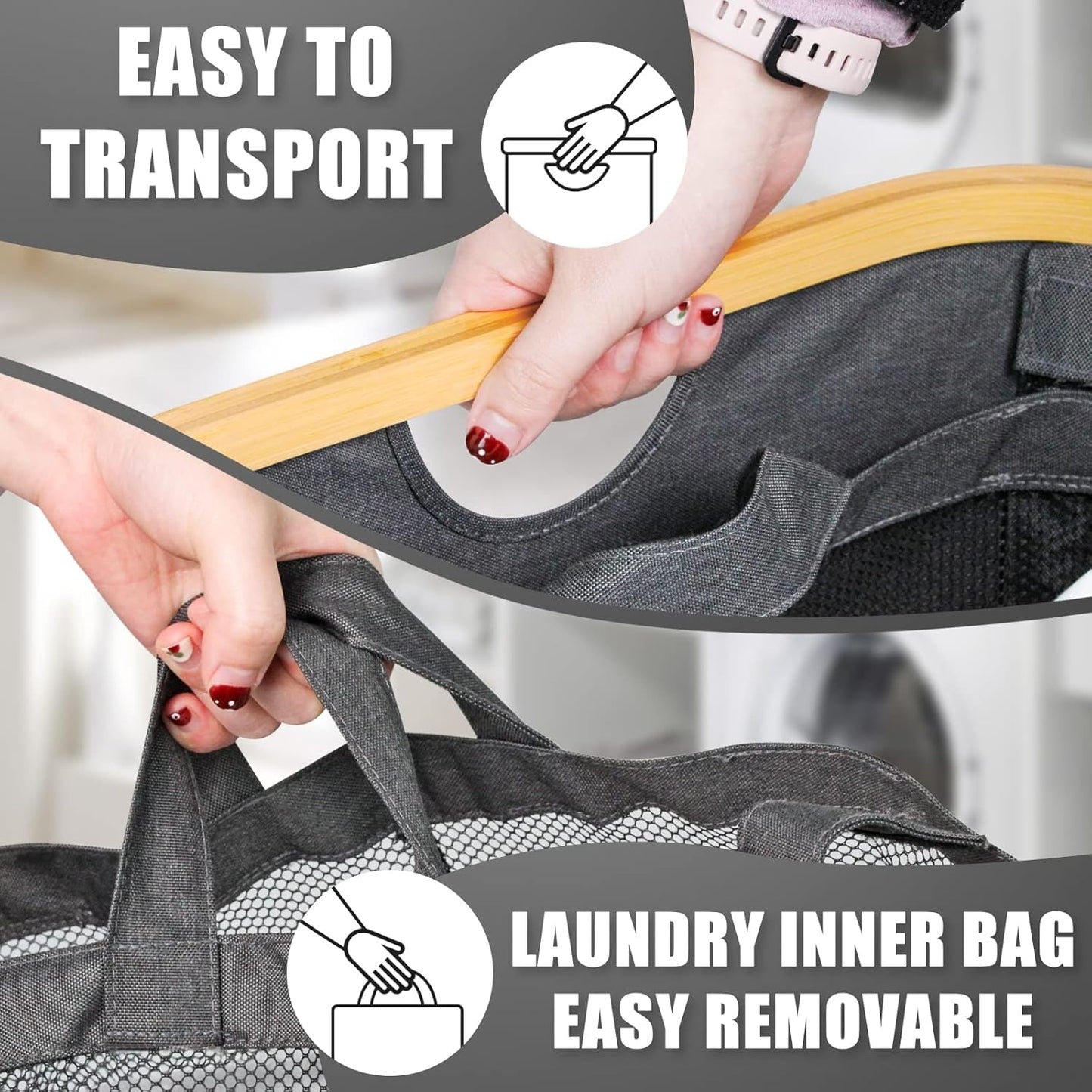 Hampers for Laundry Basket with Lid, 160L Extra Large 3 Section Clothes Divided Organizer for Bedroom, Laundry Room, Dirty Clothes Hamper, Grey