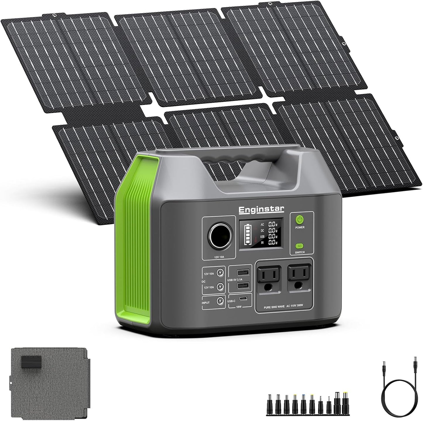 Portable Solar Generator, 300W Portable Power Station with Foldable 60W Solar Panel, 110V Pure Sine Wave 296Wh Lithium Battery Pack for Home Use RV Van Outdoor Camping, Foldable Panel included