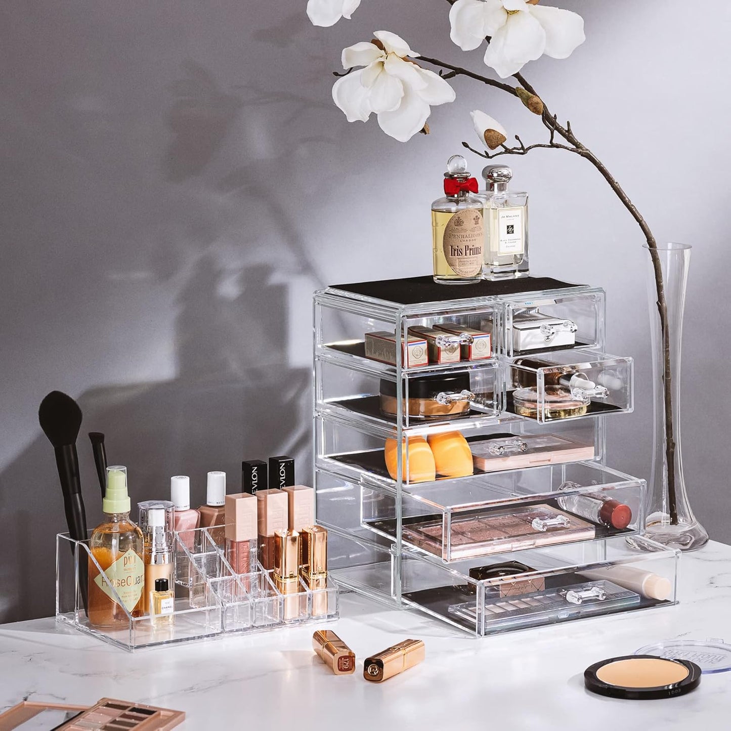 Sorbus Acrylic Makeup Organizer Set, 7-Drawer Vanity & Countertop Cosmetic Storage with Small & Wide Compartments, Clear Makeup Storage for Brushes, Lipsticks, Jewelry – Holiday Gift for Women & Teens