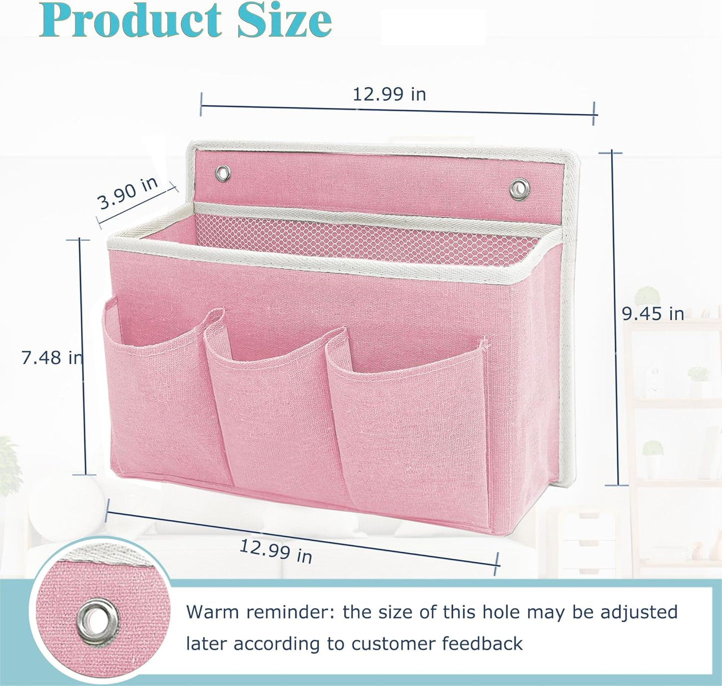 2-Pack Wall Hanging Organizer Bag/Hanging Baskets with Large Mesh Compartment & 3 Pockets，Over the Door Hanging Organizer Space Saving Storage for Bedroom,RV Camper, Closet (Pink -2 Pack)