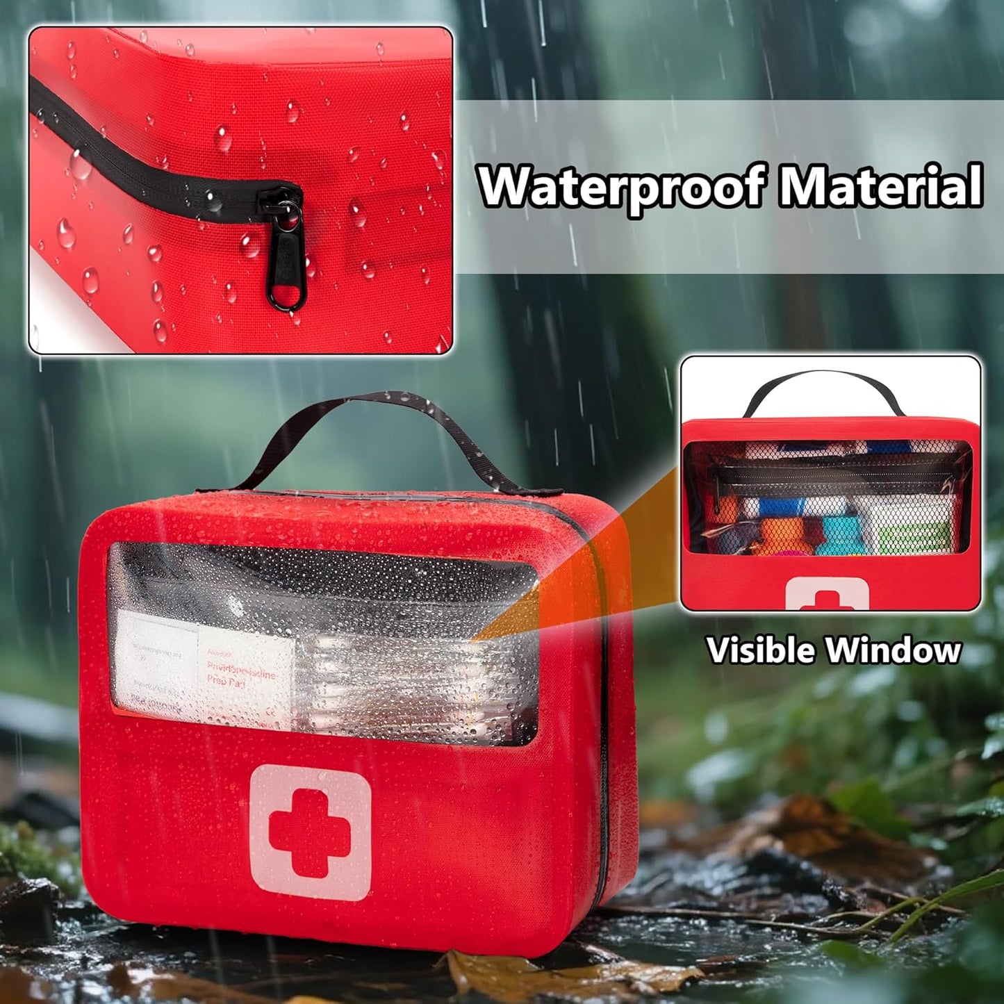 Waterproof Empty First Aid Bag with a Detachable Panel, Small Medical Bag with Molle System, Red (Bag Only)