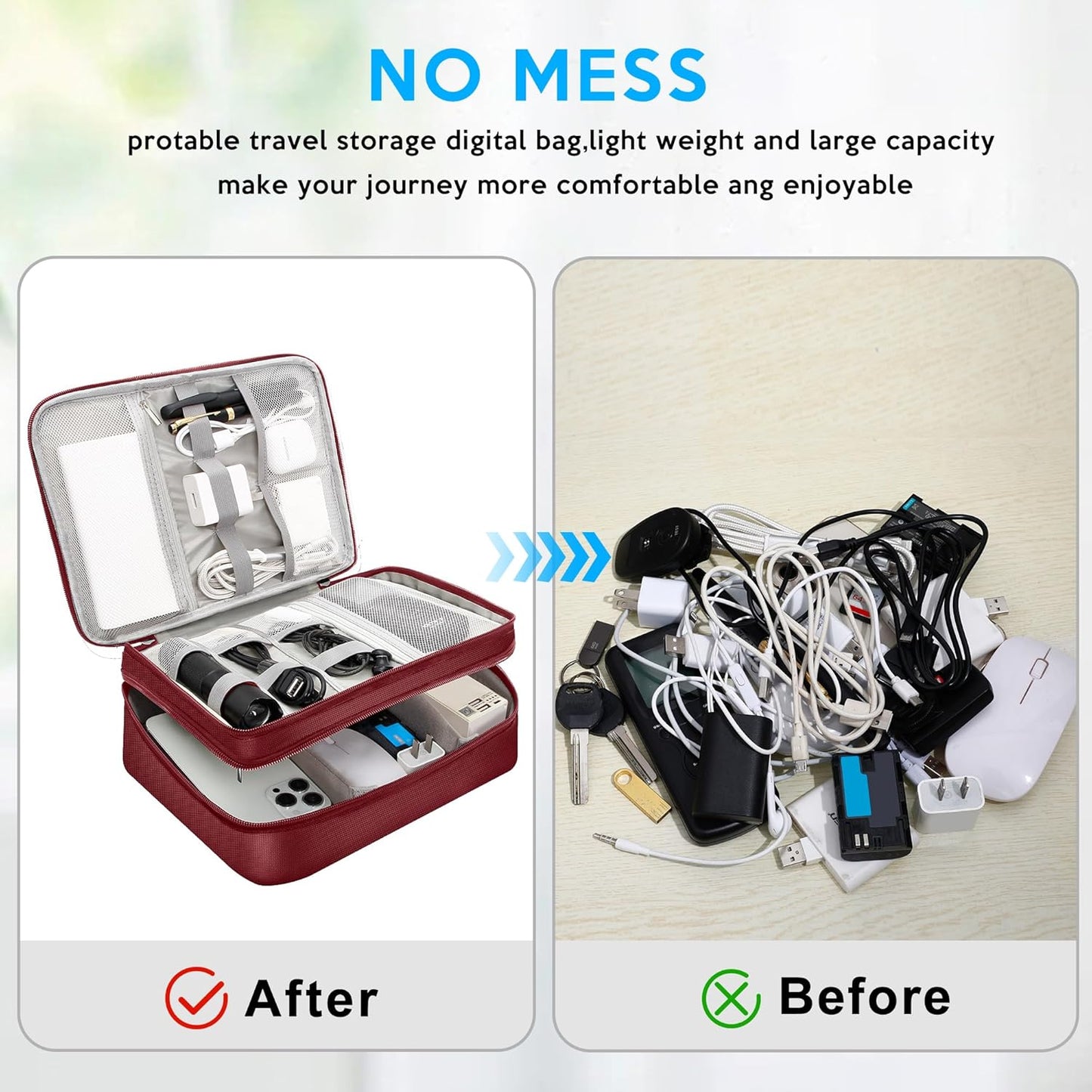 CILLA Electronic Organizer Travel Case, Travel Cord Organizer Case Portable Waterproof Cable Organizer Bag for Charger, Cord, USB, Power Bank, Earphone