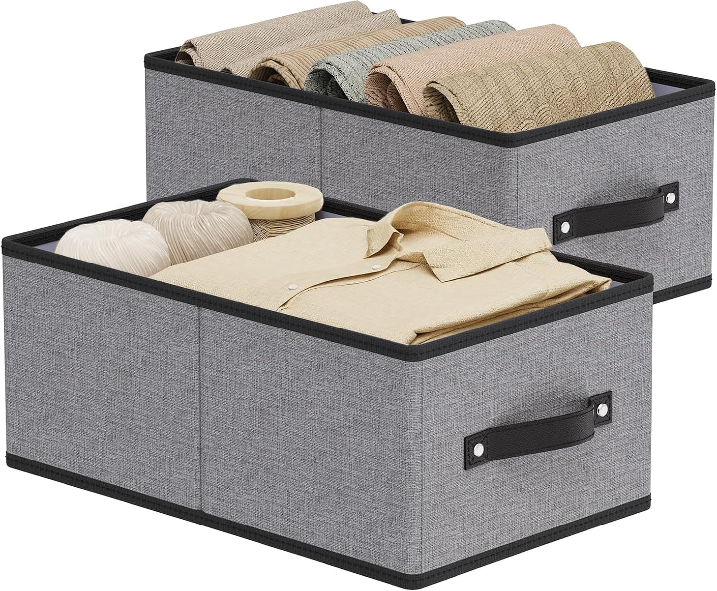 Foldable Clothing Storage Baskets, 16.1 × 9.8 × 6.5 Inch Drawer Organizers with Handles, Storage Bins for Shelves, Gray, Large, 2-Pack