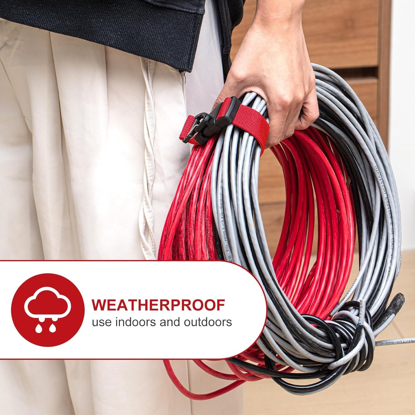 12 Pack 17 Inch Adjustable Extension Cord Holder Organizer with Triangle Clips for Garage Organization and Storage Heavy Duty Extension Cord Hanger for Men Workshop (Red)