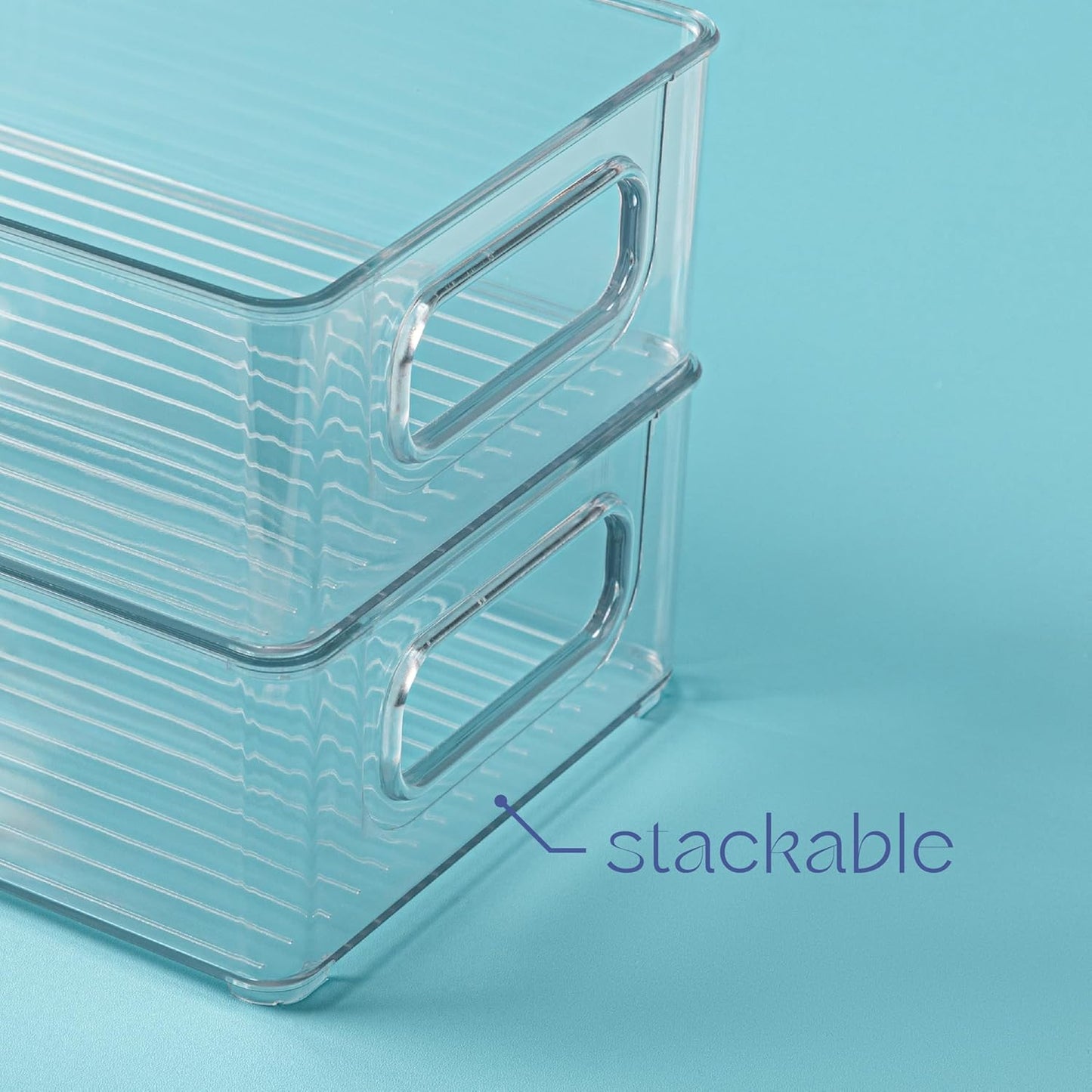 primebox Plastic Food Storage Clear Container Bin with Handles for Organizing Kitchen, Pantry, Refrigerator, Freezer, Pantry, Cabinet, Closet, Bathroom. Stackable 10”x6”x3”