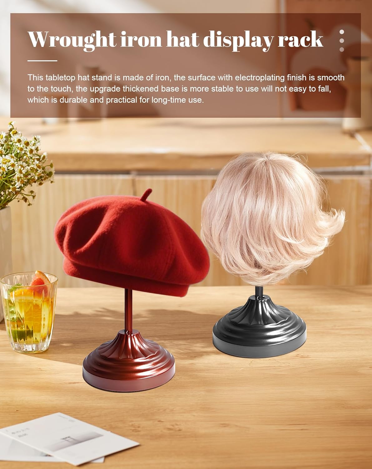 CHADWICK Freestanding Metal Hat Stand - Vintage Dome Style for Displaying Hats, Helmets, and Wigs - Elegant Golden Color