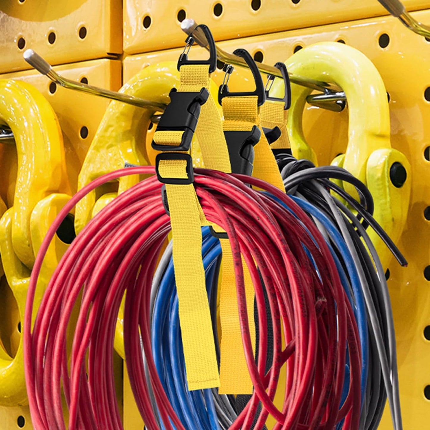 6 Pack 17 Inch Adjustable Extension Cord Holder Organizer with Triangle Clips for Garage Organization and Storage Heavy Duty Extension Cord Hanger for Men Workshop (Yellow)