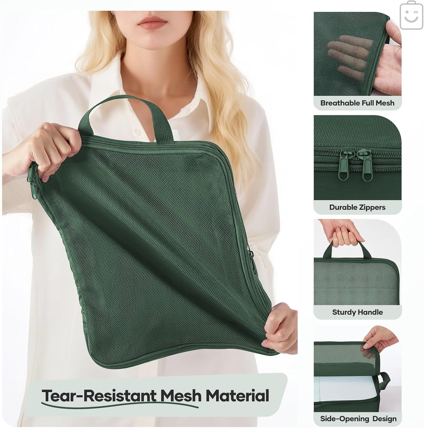 Veken 9/11 Set Compression Packing Cubes for Travel Essentials,Compressible Expandable Large Luggage Suitcase Organizer Bags for Clothing,Durable Space Saver Storage Bags(Dark Green)