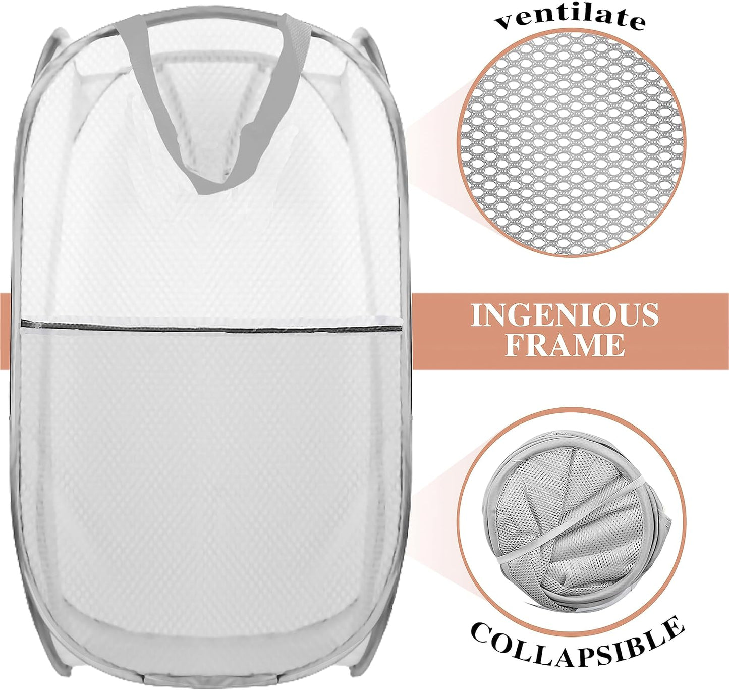 Collapsible Pop Up Laundry Hamper, Extra Large Mesh Foldable Laundry Basket, 28" x 16" x 16", 2 Pack (Black + Grey)
