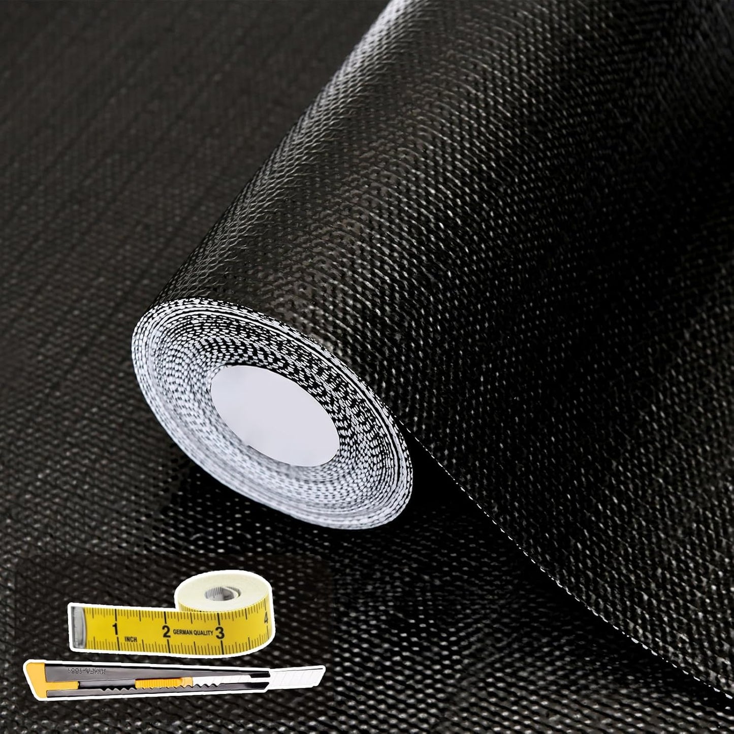 Shelf Liners for Kitchen Cabinets 12in x 30FT Non Adhesive Drawer Liner Gray Quatrefoil Thickened Shelf Liner Paper Strong Non-Slip Easy to Clean for Tool Box Refrigerator with Knife and Tape Measure
