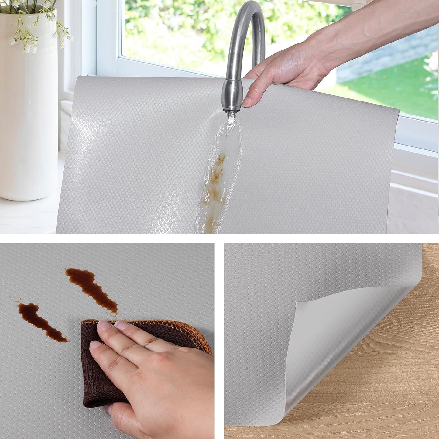 Light Gray Shelf Liners for Kitchen Cabinets Non Adhesive Drawer Liner for Bathroom Waterproof Refrigerator Liners for Shelves Fridge Plastic Mats Cabinet Cupboard Liner 17.5 x 236.2 Inches