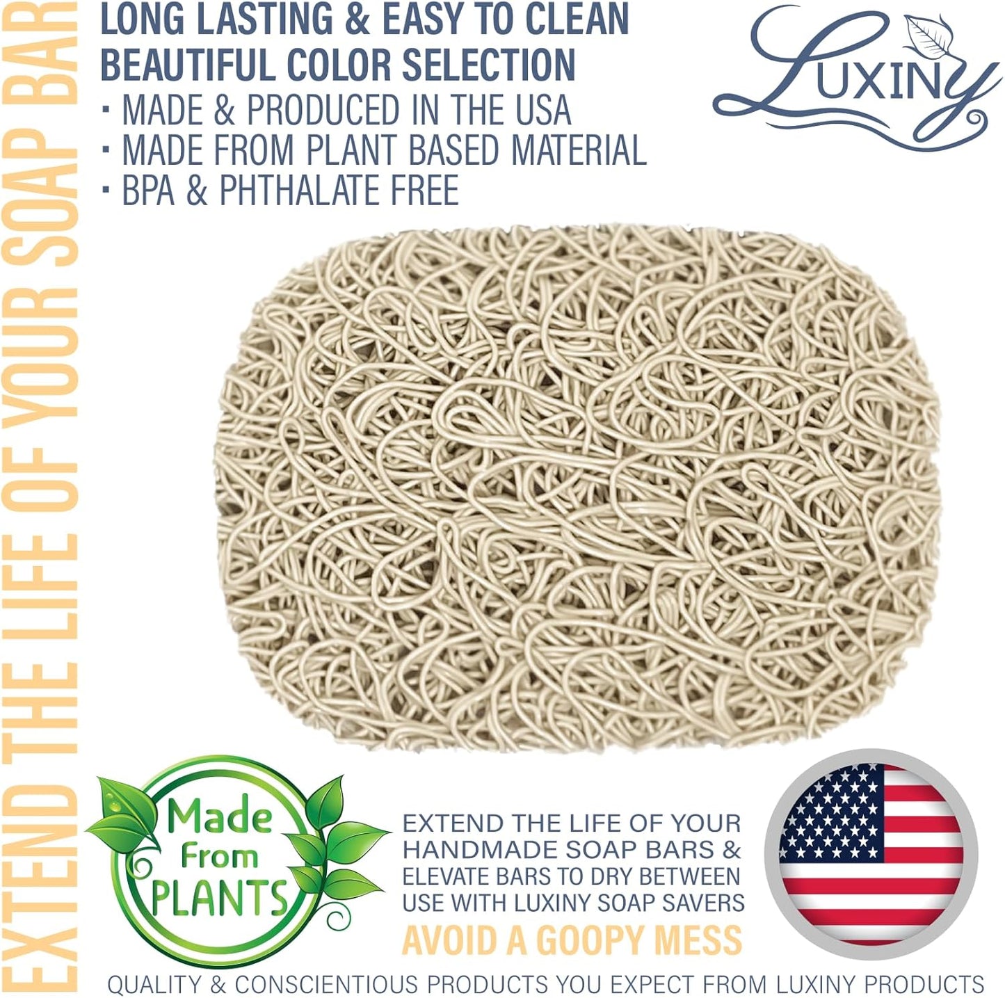 Soap Savers for Bar Soap, American Made by Luxiny, Lifts Soap in Soap Dishes & Shower Soap Holders -Handmade Soap Lasts Longer -Made from Plant Based Materials (Sand - 2 Pack)