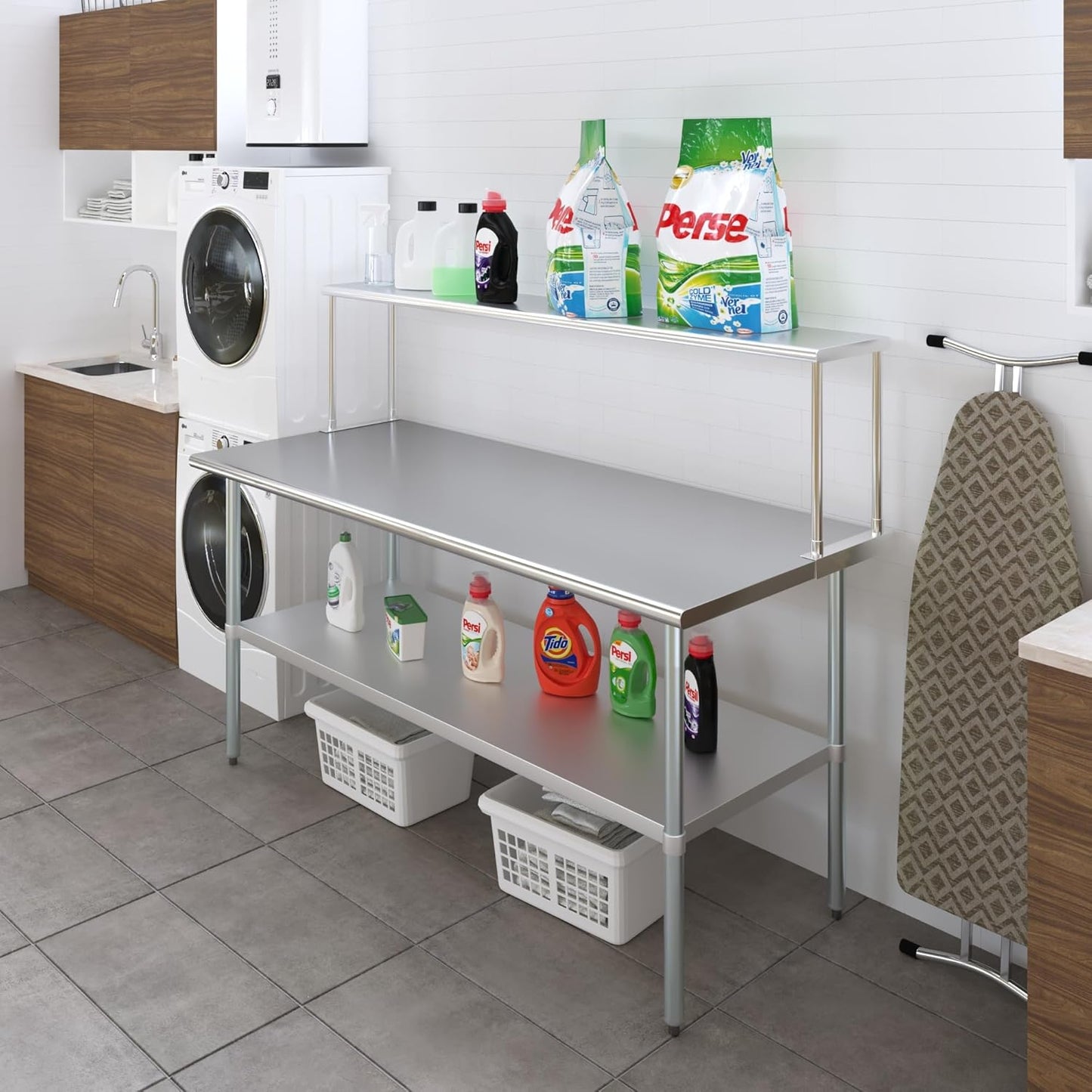 Stainless Steel Work Table with Wide Single Tier Overshelf | Metal Kitchen Prep Table & Shelving Combo (30" x 72" Work Table + 12" Overshelf)