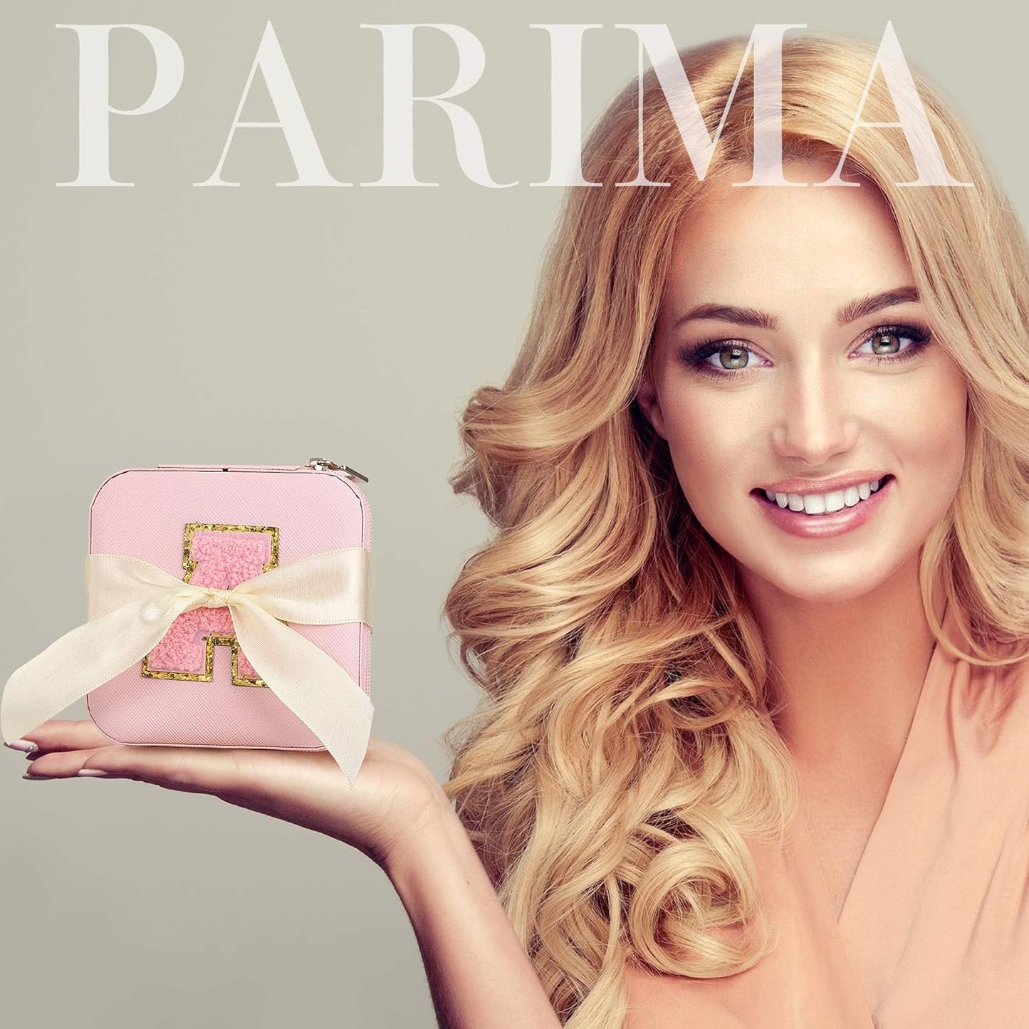 Parima Initial Jewelry Box for Women Girls, Pink Jewelry Travel Case | Chenille Letter Patches Jewelry Box | Multifunctional Personalized Travel Jewelry Case | Birthday Gifts - Letter D, Pink