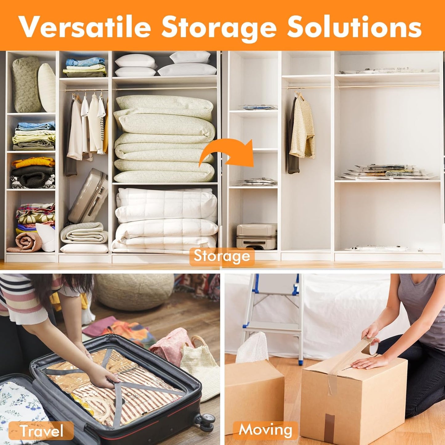 10 Small Vacuum Storage Bags, Space Saver Sealer Compression Bags for Blankets, Comforters, Pillows, Clothes Storage
