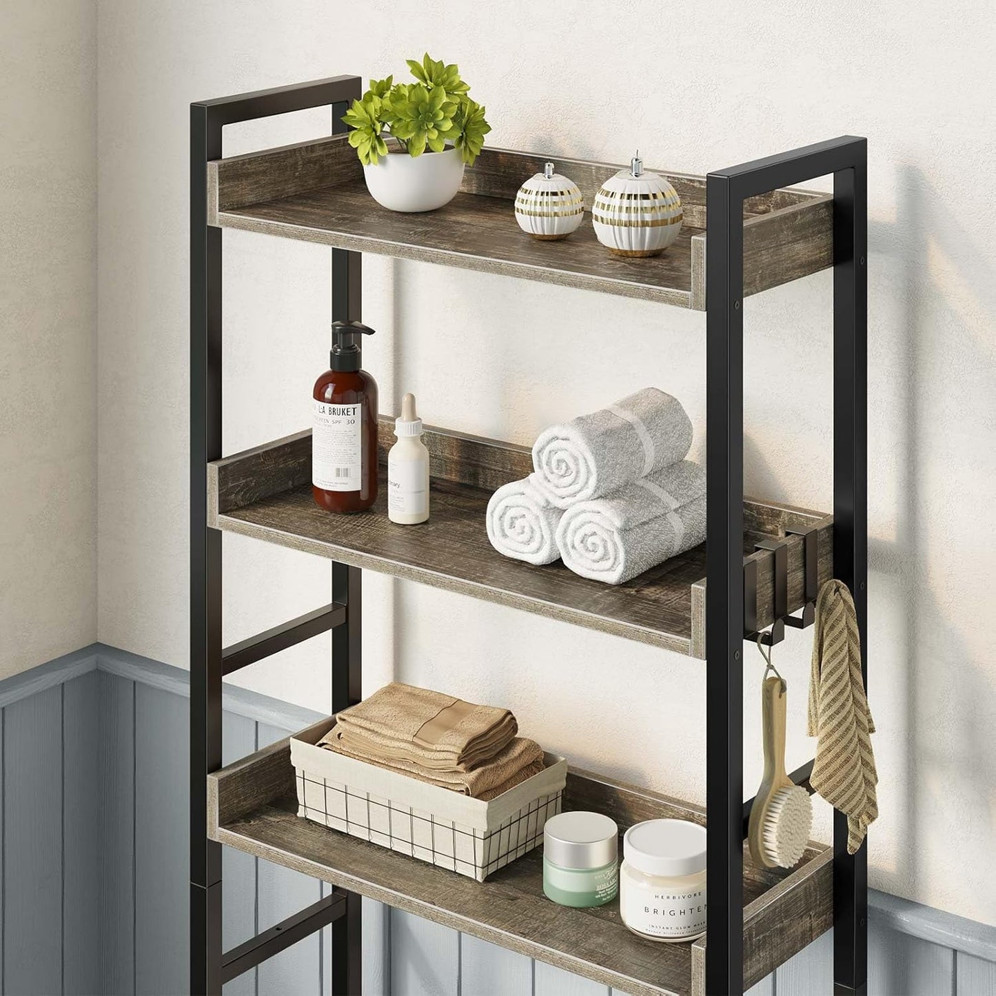 Rolanstar Over The Toilet Storage Rack, 3-Tier Bathroom Space Saver with Adjustable Shelves, Bathroom Organizer for Bathroom, Washroom, Gray