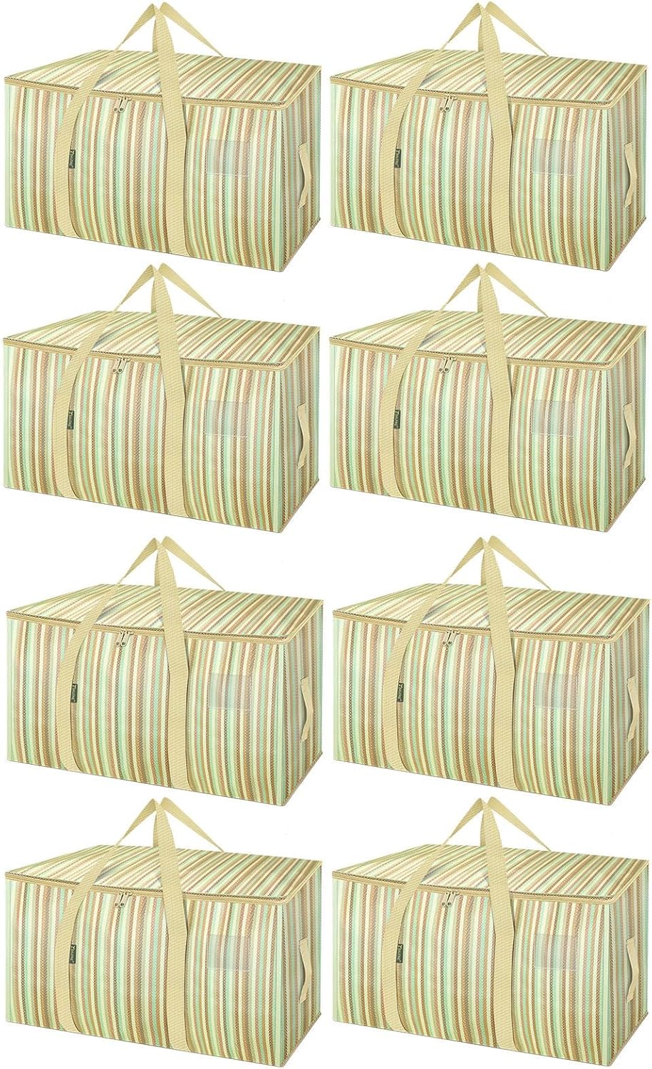 BALEINE 8-Pack Oversized Moving Bags with Reinforced Handles, Heavy-Duty Storage Tote for Clothes, Moving Supplies (Color Strip, 8-Pack)