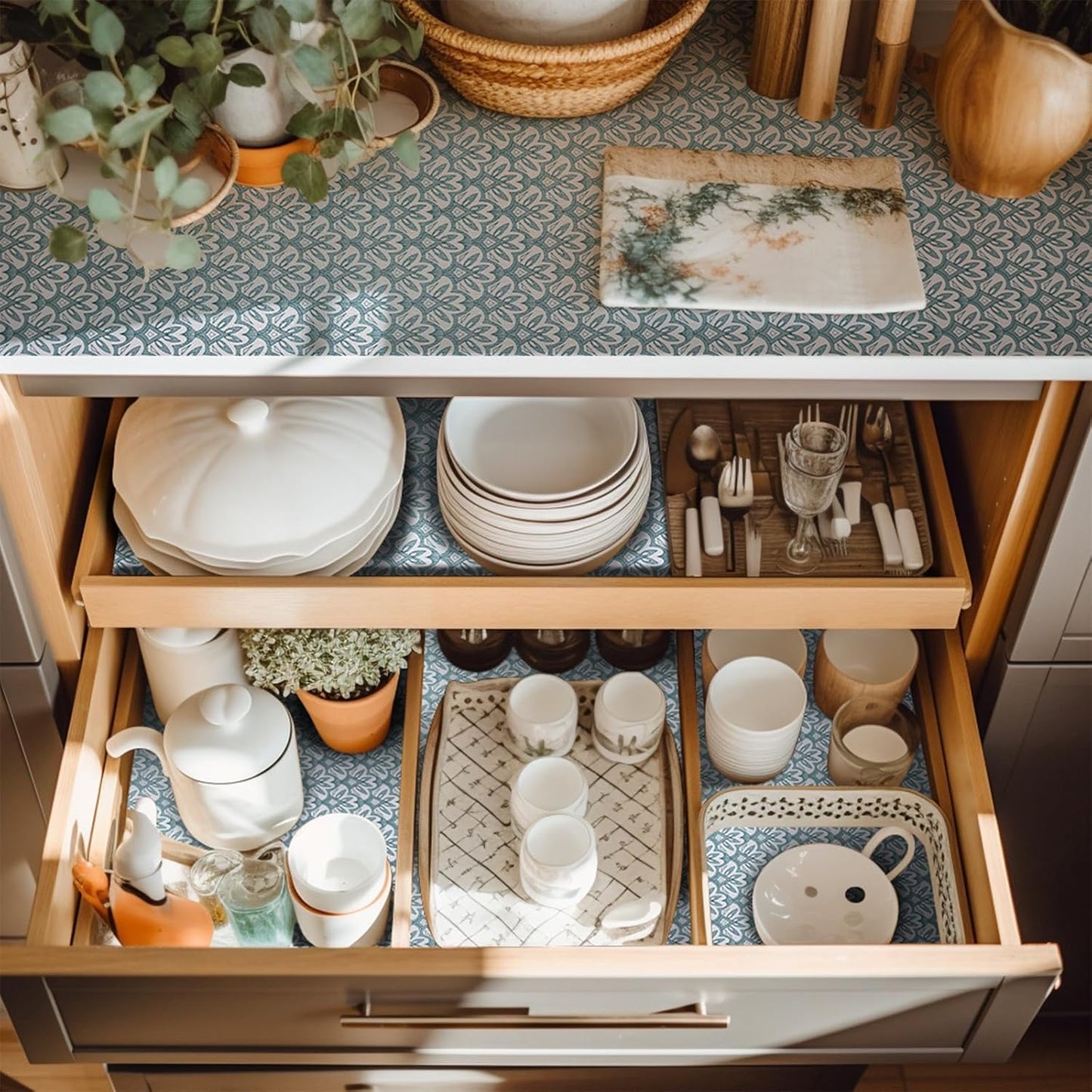 12" W x 120" L Floral Drawer and Shelf Liner for Cabinets, Non-Adhesive Strong Grip Non-Slip Flower Shelf Cabinet Kitchen Shelf Liners for Kitchen Cabinets