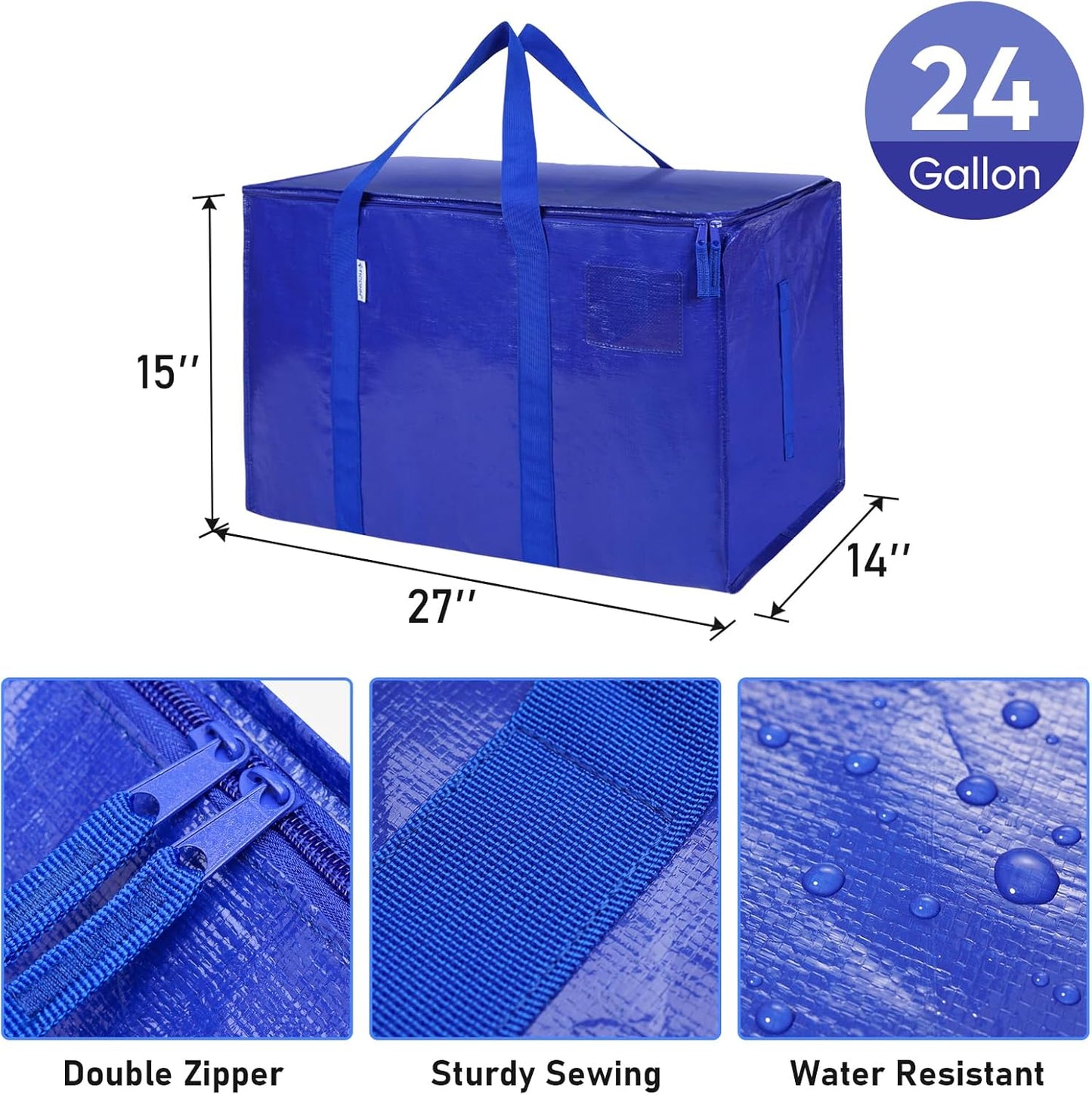 TICONN 2 Pack Extra Large Moving Bags with Zippers & Carrying Handles, Heavy-Duty Storage Tote Moving Boxes for Space Saving (2 Pack, Blue)