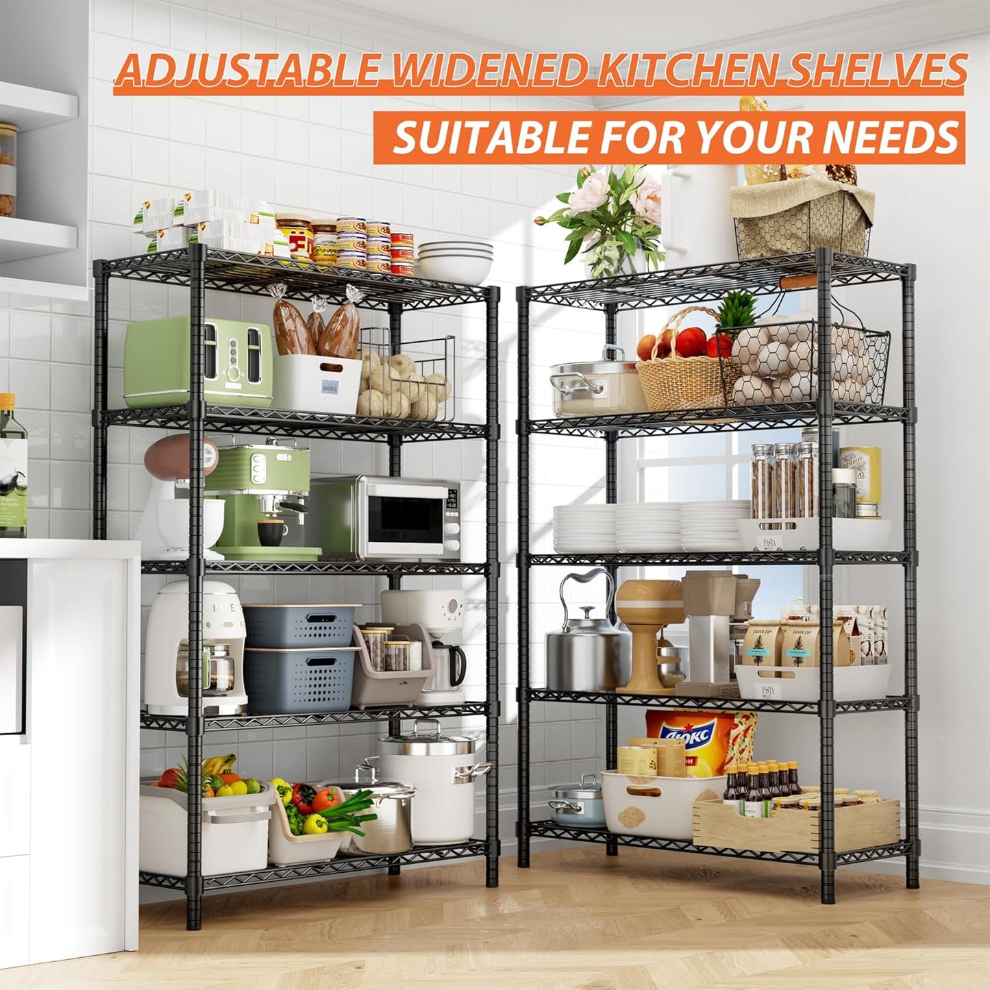 Storage Shelves Heavy Duty, 36" L x 14" W x 72" H Garage Wire Shelving Unit Loads 1750LBS, 5-Tier Adjustable Metal Industrial Utility Shelf Rack for Kitchen, Laundry Room, Pantry, Warehouse, Basement