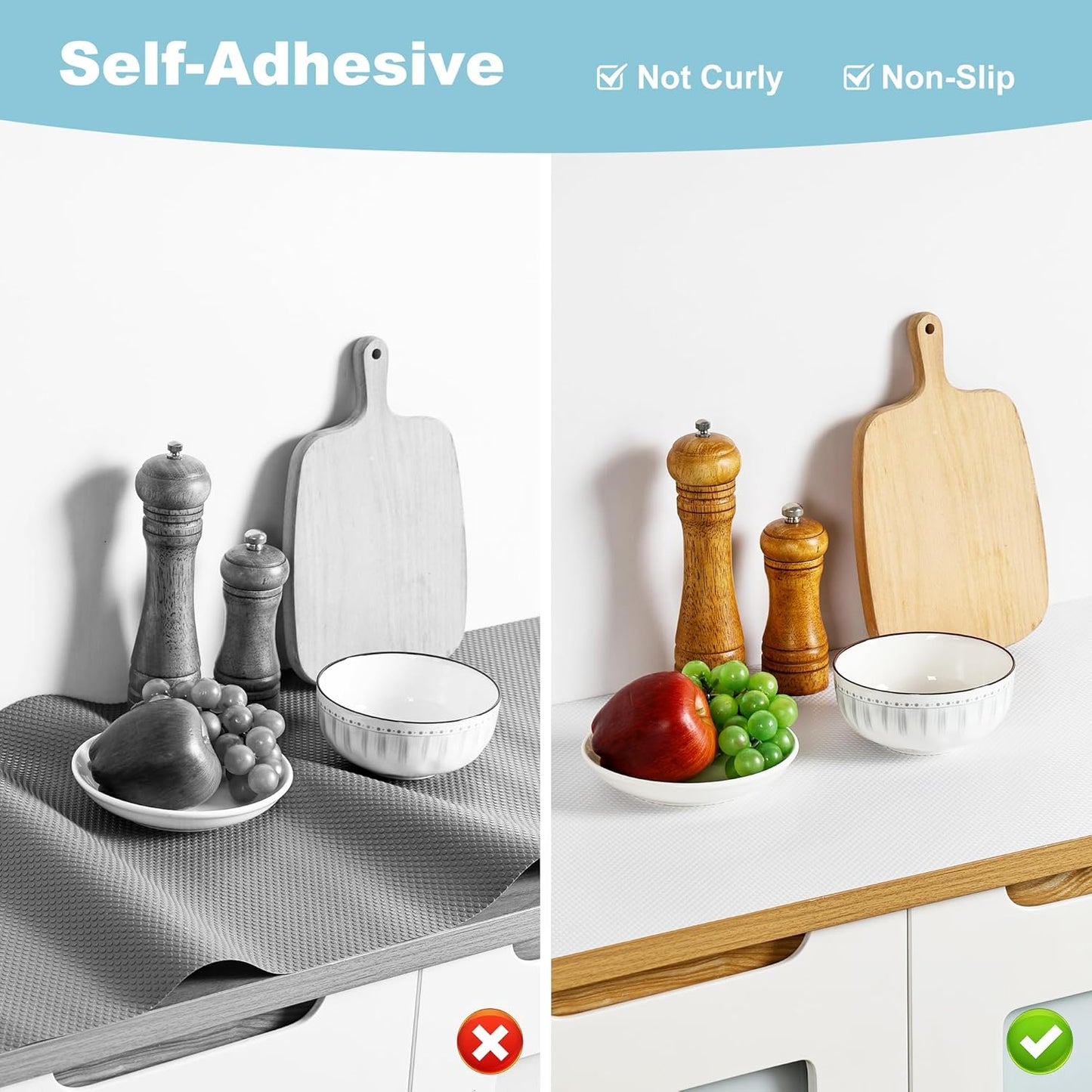 PABUSIOR Self-Adhesive Kitchen Cabinet Liner: 17.7 Inch x 145.5 Inch White Drawer Mat - Easy to Cut Waterproof Non-Slip Shelf Liner for Pantry Shelving