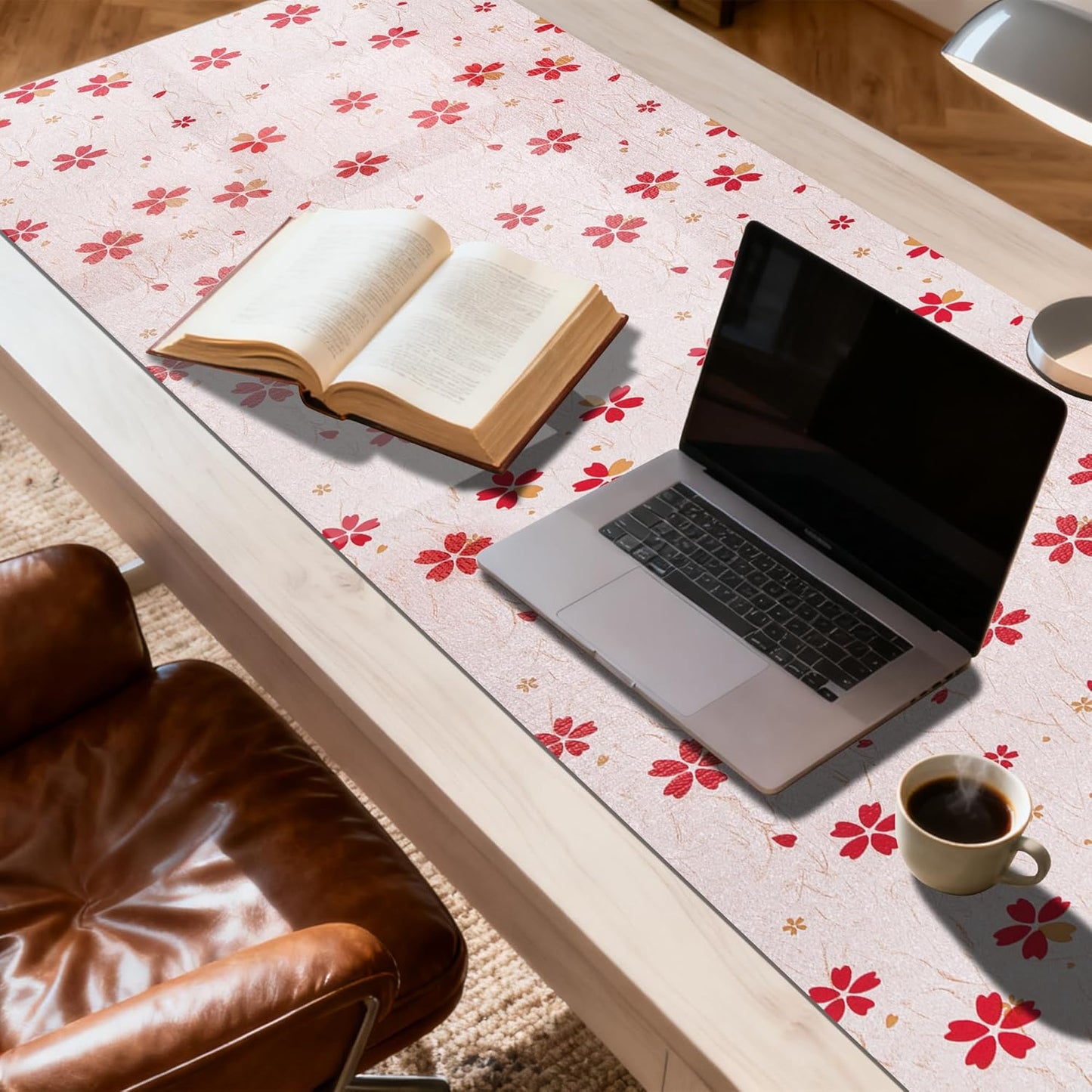 FIFTY FEET 18"x96" Non-Adhesive Shelf Liner for Kitchen Cabinets and Drawers, Washable Non-Slip PVC Cabinet Liner (Red Floral)(1 Roll)