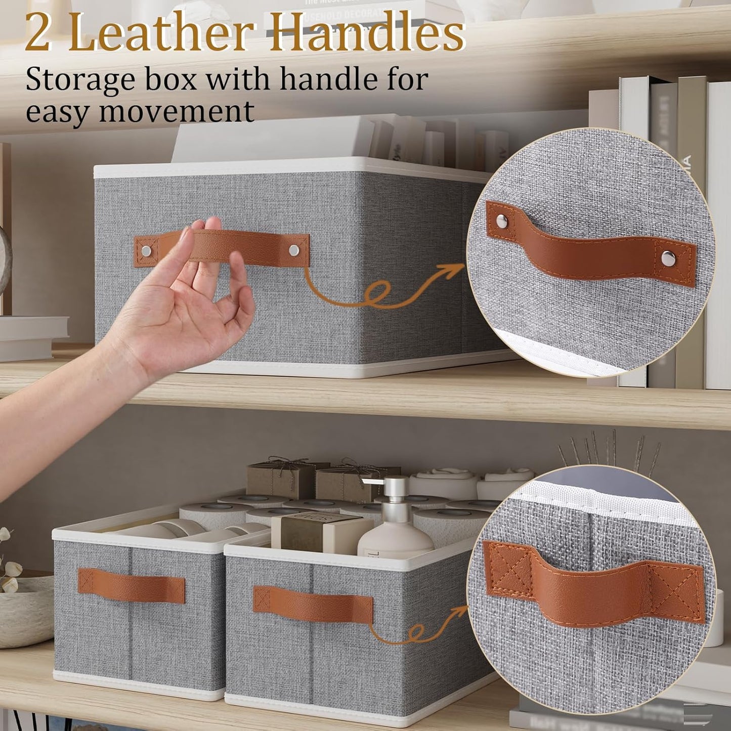 OUTBROS Storage Bins, Foldable Baskets for Organizing, Fabric Boxes With Handles, For bedrooms, living rooms, Shelves, Grey, 15 x 6.1 x 5.1 inch, 6-Pack