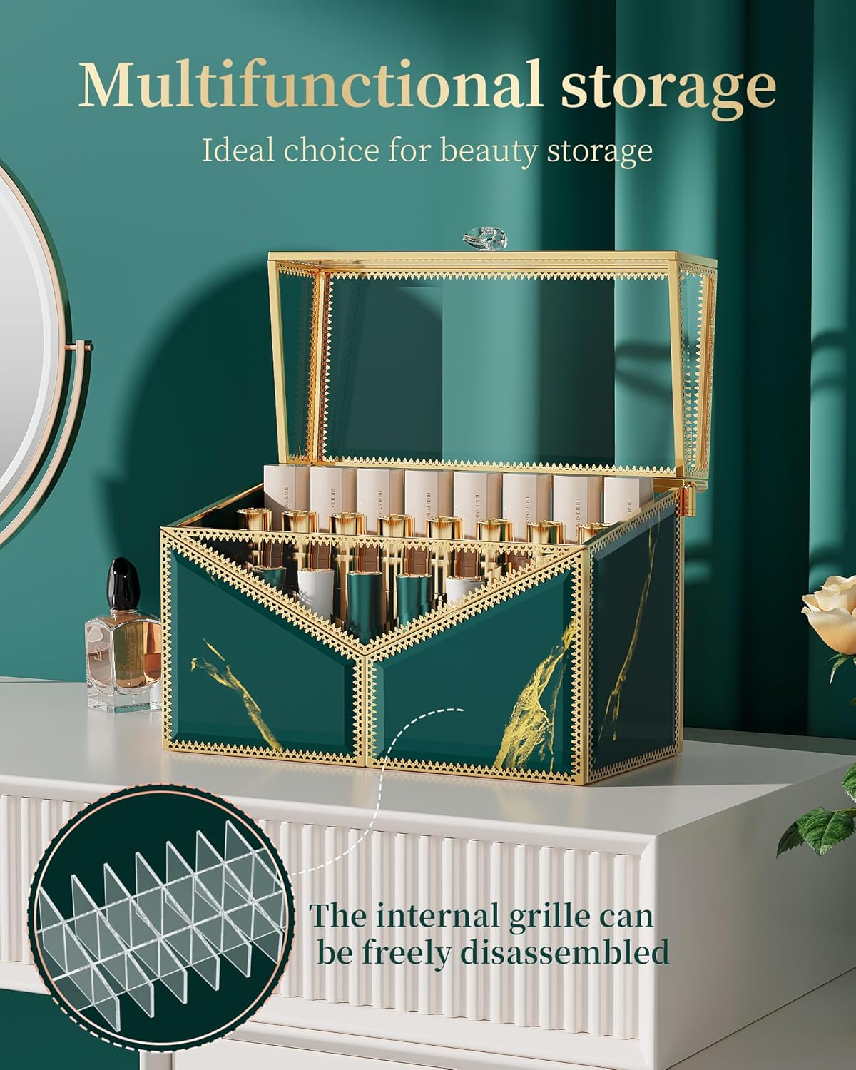Lipstick Organizer Lipstick Holder - 24 Spaces, Tempered Glass Lip Gloss and Perfume Organizer,Vanity Lipstick Holder and Organizer.