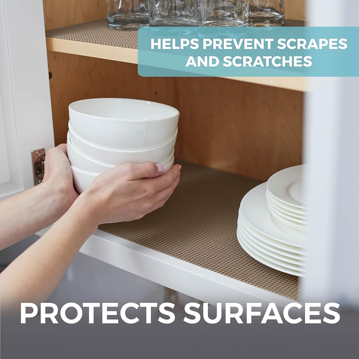 HOME GENIE Shelf Drawer and Cabinet Liner, Durable with Strong Grip, 17.5 in x 20 FT, Non Adhesive Liners Protect Kitchen Cabinets and Cupboard, Bathroom Drawers and Shelves, Desks, Light Taupe