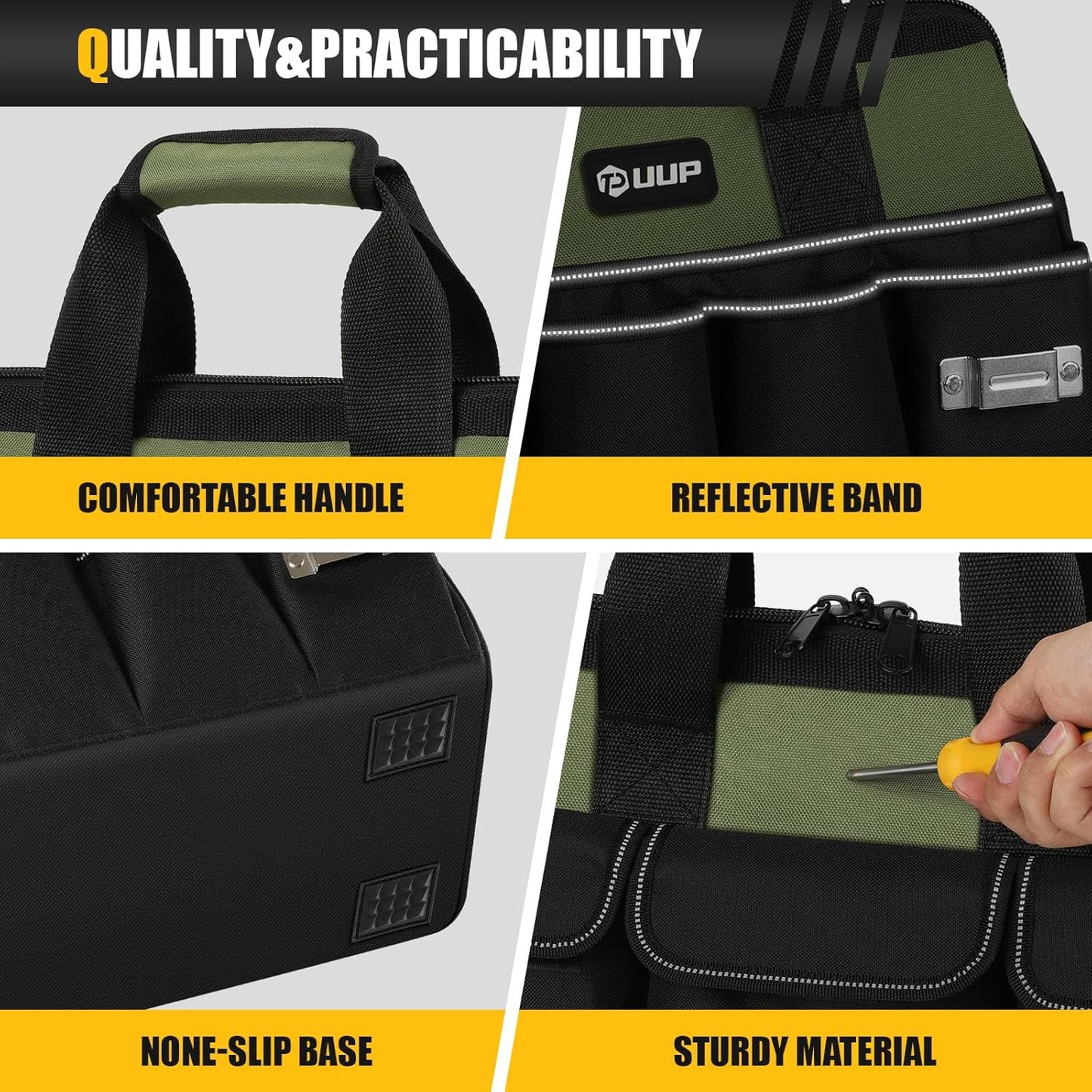 18-Inch Large Tool Bag, 16-Pocket Portable Tool Box Organizer Storage, Heavy Duty Tactical Toolbag with Big Zipper, Travel Carry Toolbox, Father Day Dad Men Electrician Contractor Welding Gift