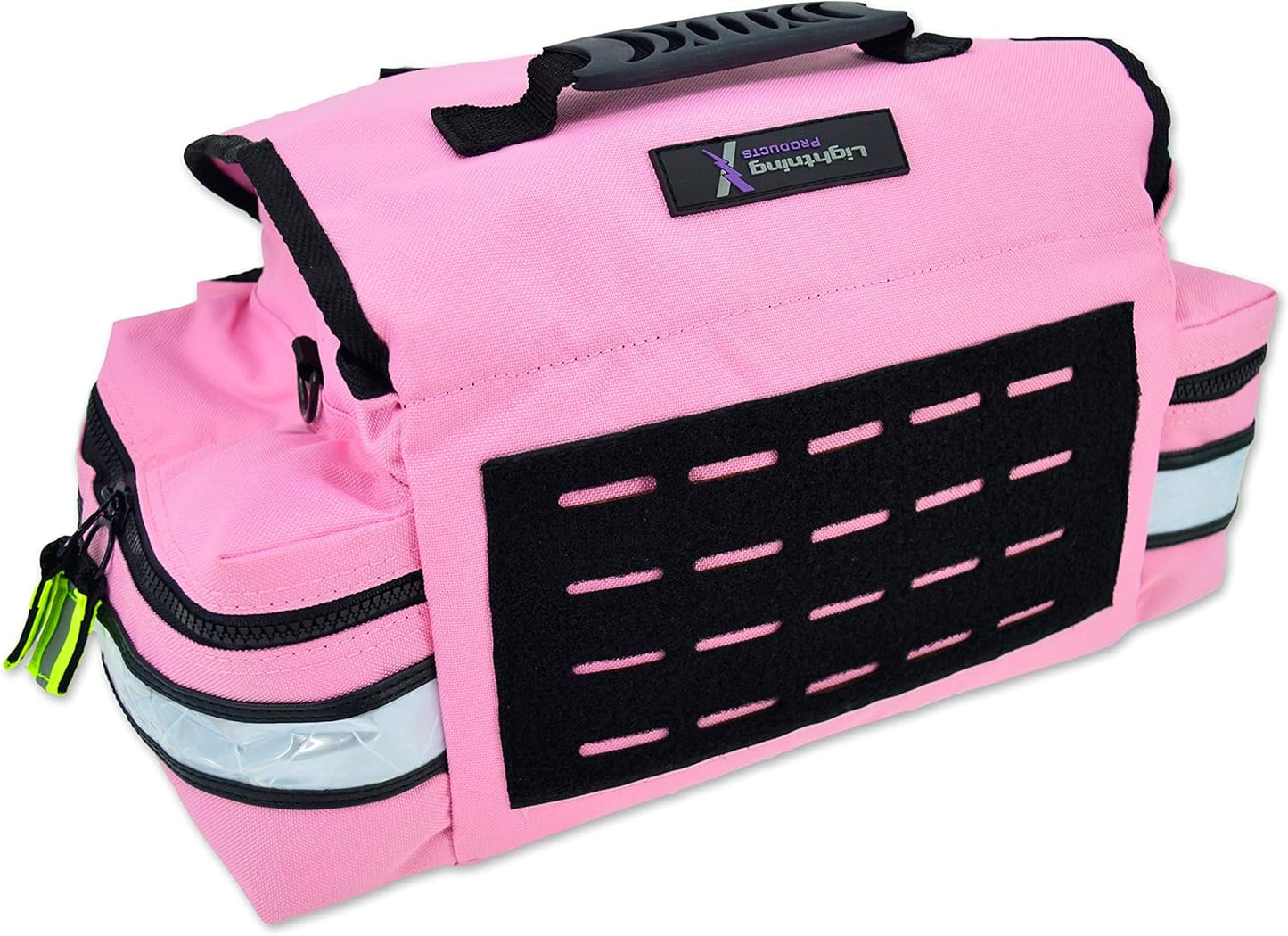 Lightning X Personalized First Responder EMT EMS Trauma Bag w/Stocked First Aid Fill Kit B & Custom Embroidered Name Patch (Pink)