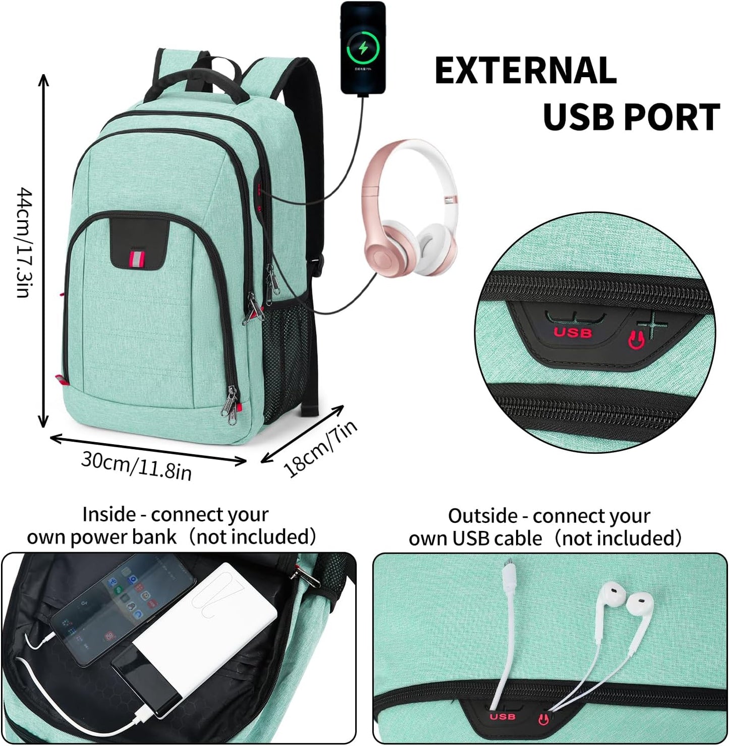 Della Gao Travel Laptop Backpack, Anti Theft Backpack for Men and Women with USB Slit Business Computer Backpack Bag (Green, 15.6 Inch)