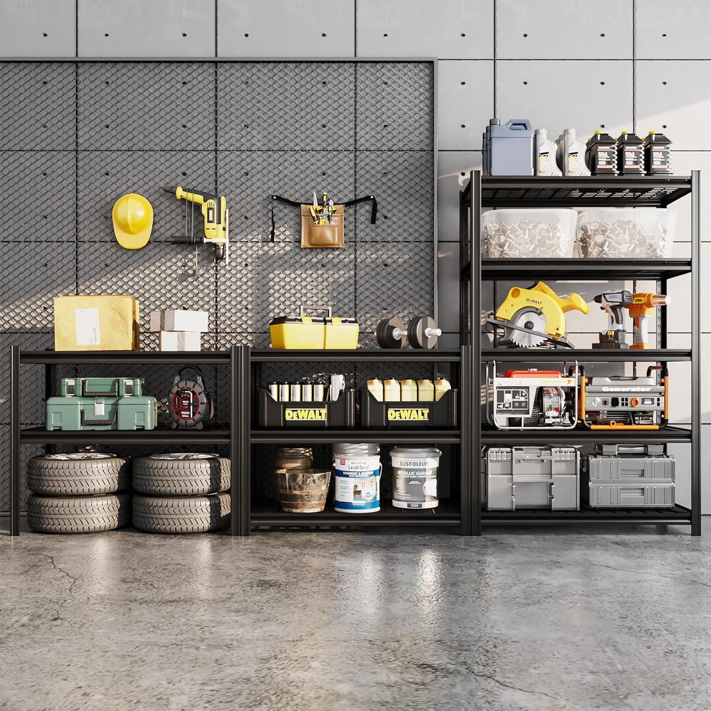35" W Father&I Industrial Heavy-Dudy Garage Shelving Units/Systems: Metal 5-T Storage Shelves Adjustable for Basement/Closet/Tote/Kitchen/Pantry Organization, 72" H*35" W *15.7" D, Black