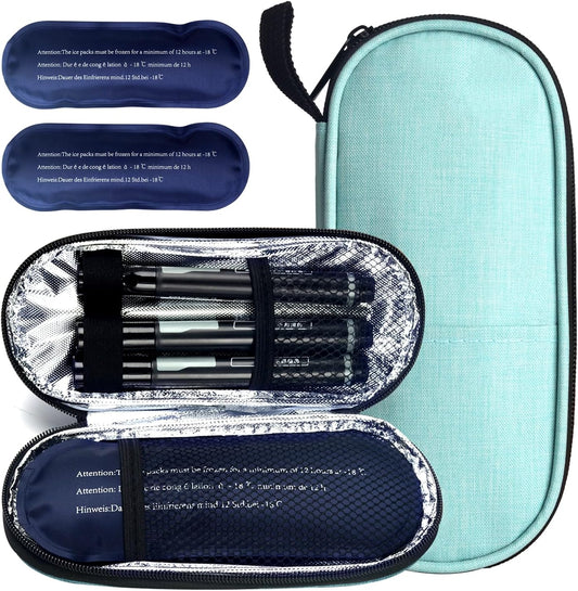 Insulin Cooler Travel Case, Medication Diabetic Cool Organizer Bag with 2 Ice Packs for Daily Life and Trip Use, Green