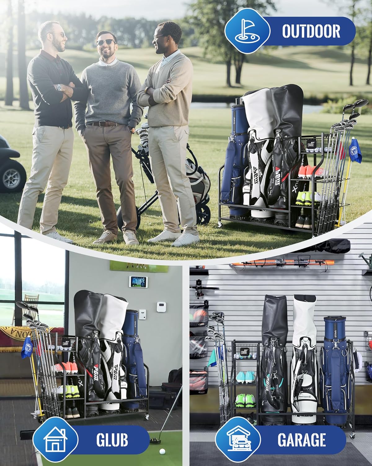 Mythinglogic Golf Storage Garage Organizer, Golf Bag Storage Stand and Other Golfing Equipment Rack, Extra Storage Rack for Golf Clubs