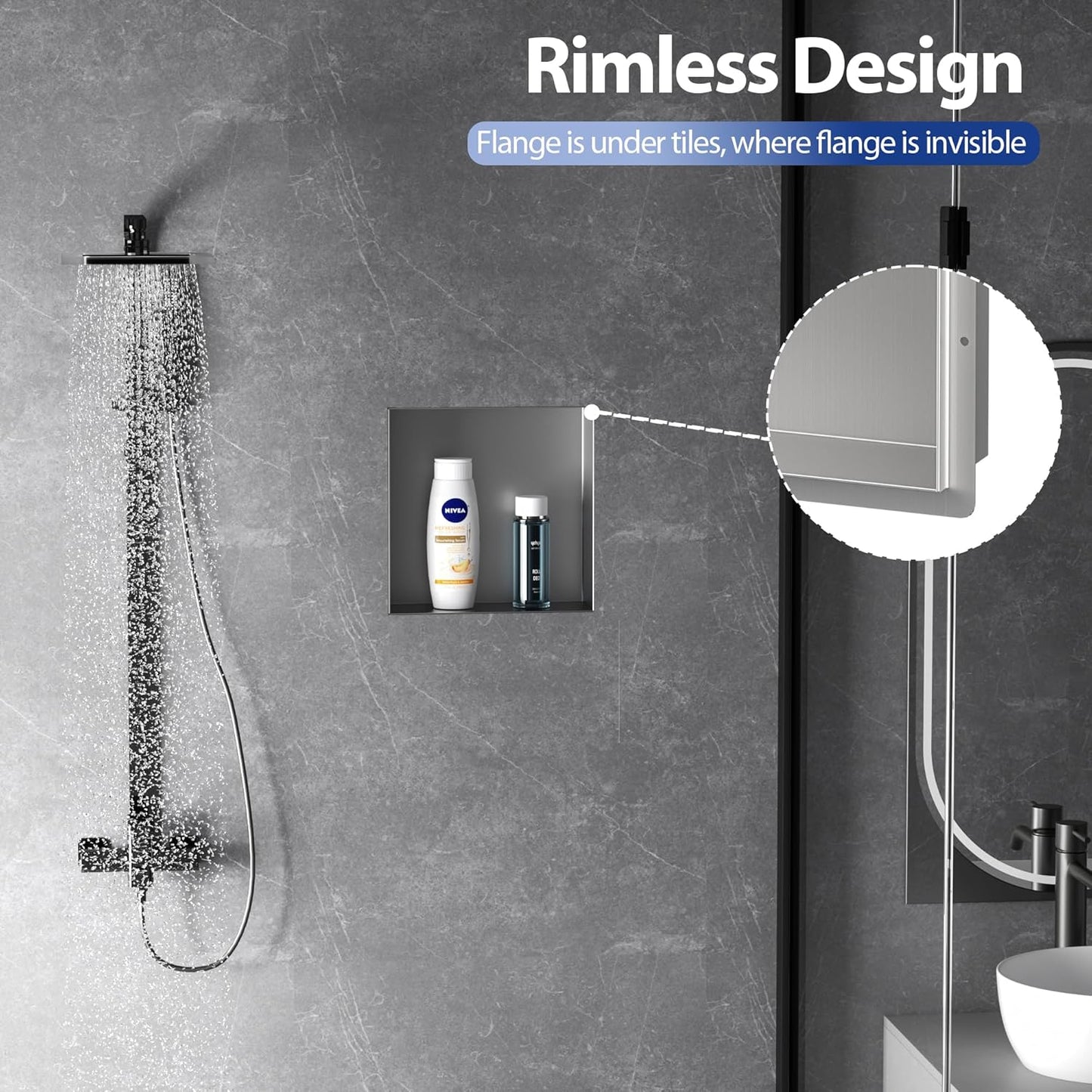 Stainless Steel Shower Niche 12" X 12", No Tile Needed Wall Niche Shower, Recessed Shower Shelf for Bathroom Storage, Brushed Nickel