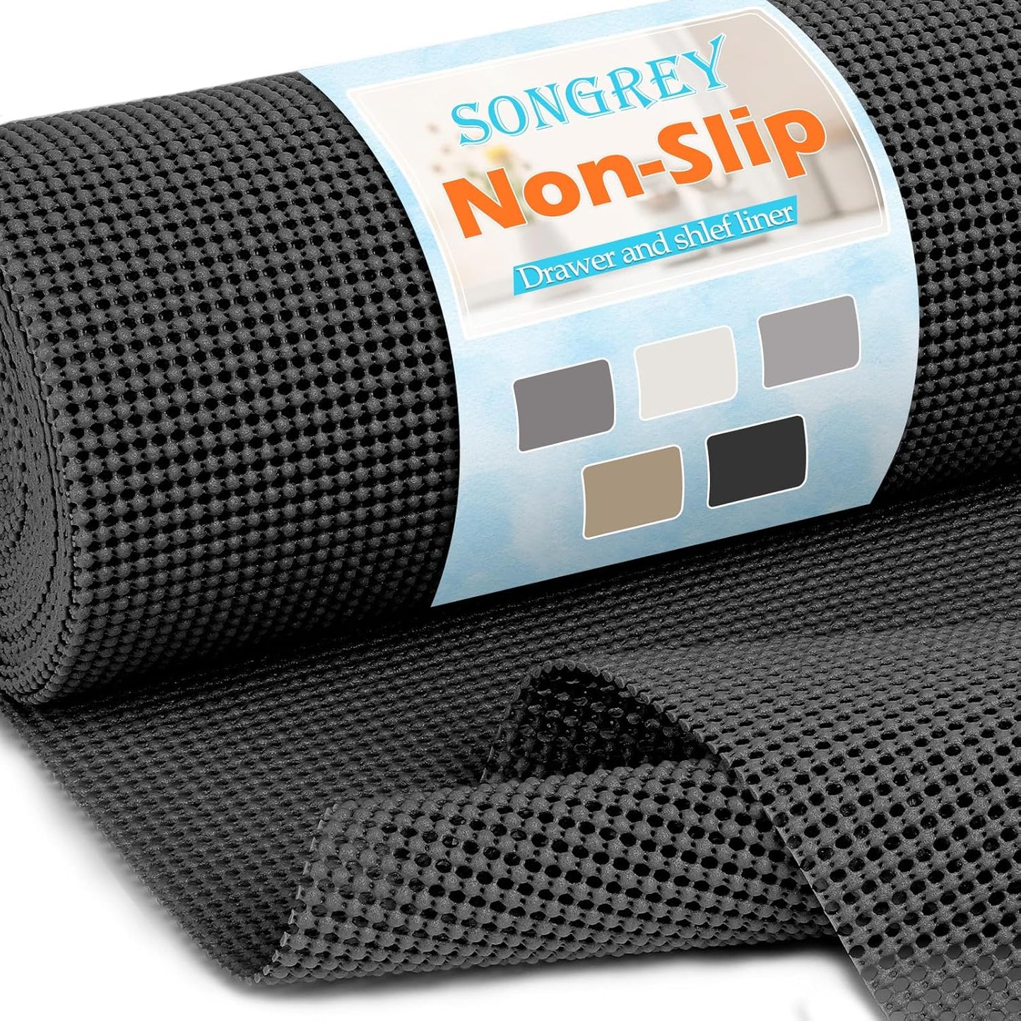 Songrey Non-Adhesive Drawer and Shelf Liner, Non Slip Cabinet Liners, Protect Kitchen Cupboard, Bathroom Drawers, Breathable, Thick Strong Grip mat (23.6IN x 20FT, Black)