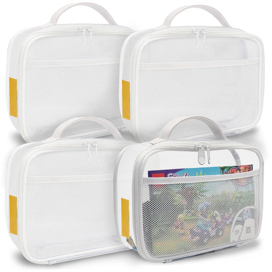 holay 4 Packs PVC Zippered Blocks Set, Toy, Clay, Board game Storage Organizer Case (Name Tag, Manual Pocket) (White, Small)