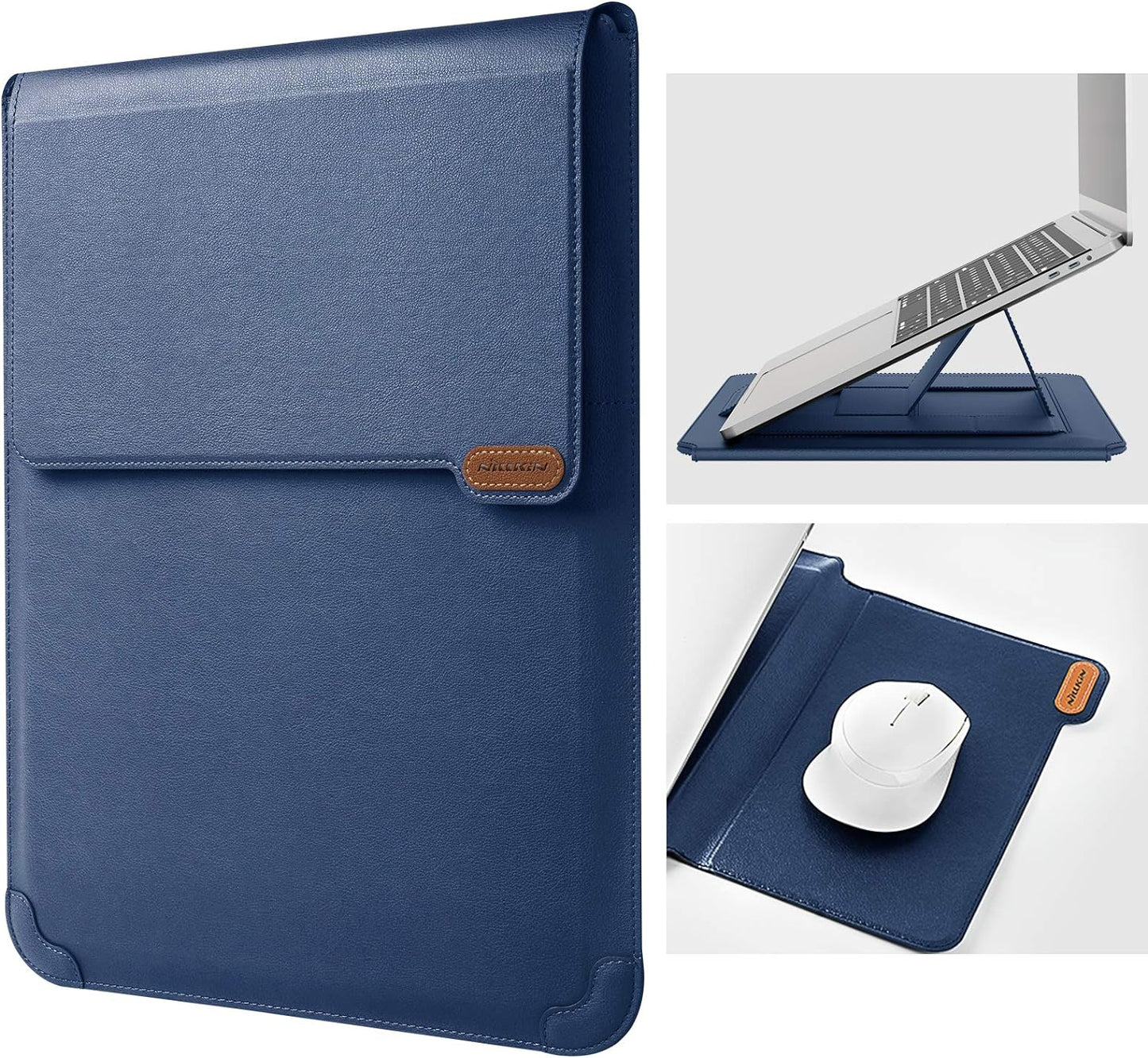 Nillkin Laptop Sleeve 15.6 inch, MacBook Sleeve with Adjustable Stand & Mouse Pad, 2 Stand Modes, 15 inch Laptop Case, Slim MacBook Accessories for Samsung/Surface/Chromebook/HP 13-15.6 inch, Blue
