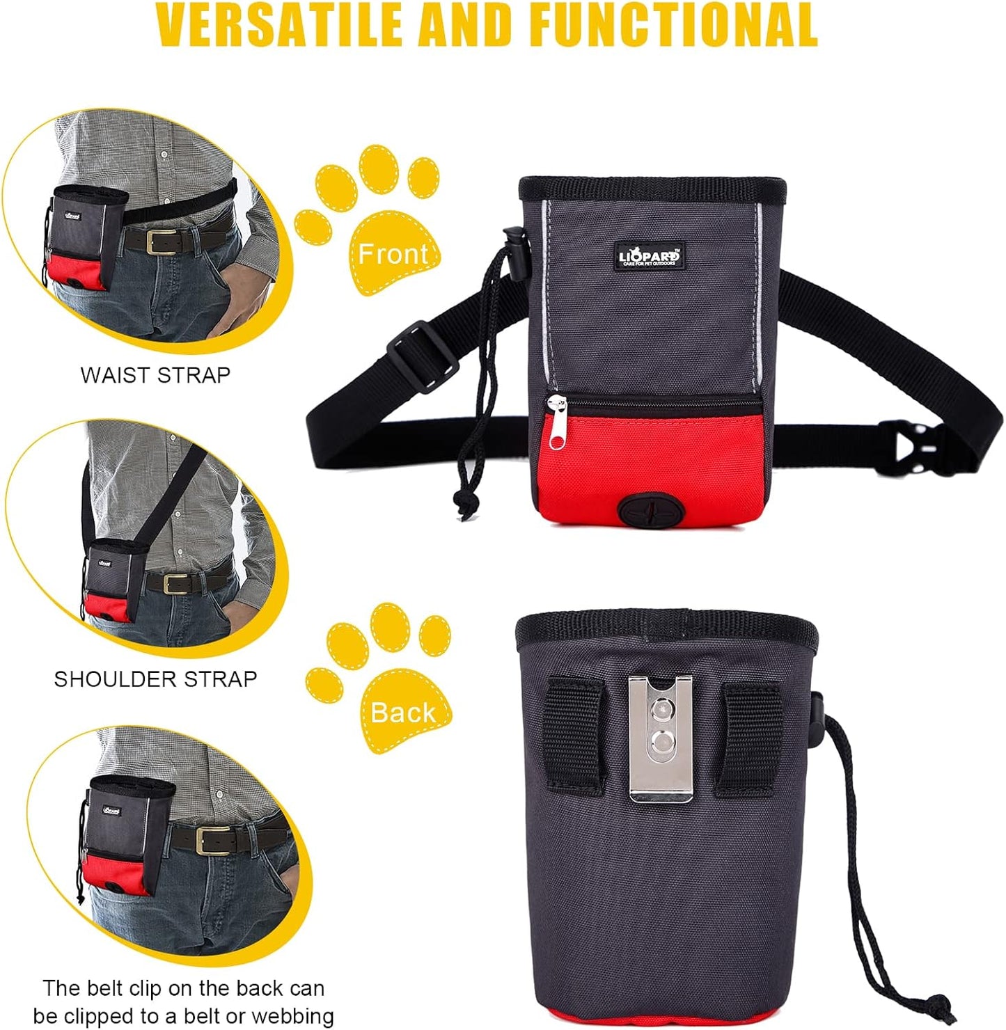 LIOPARD Dog Treat Pouch, Slanted Opening, Ideal for Dog Walking & Training (Red)