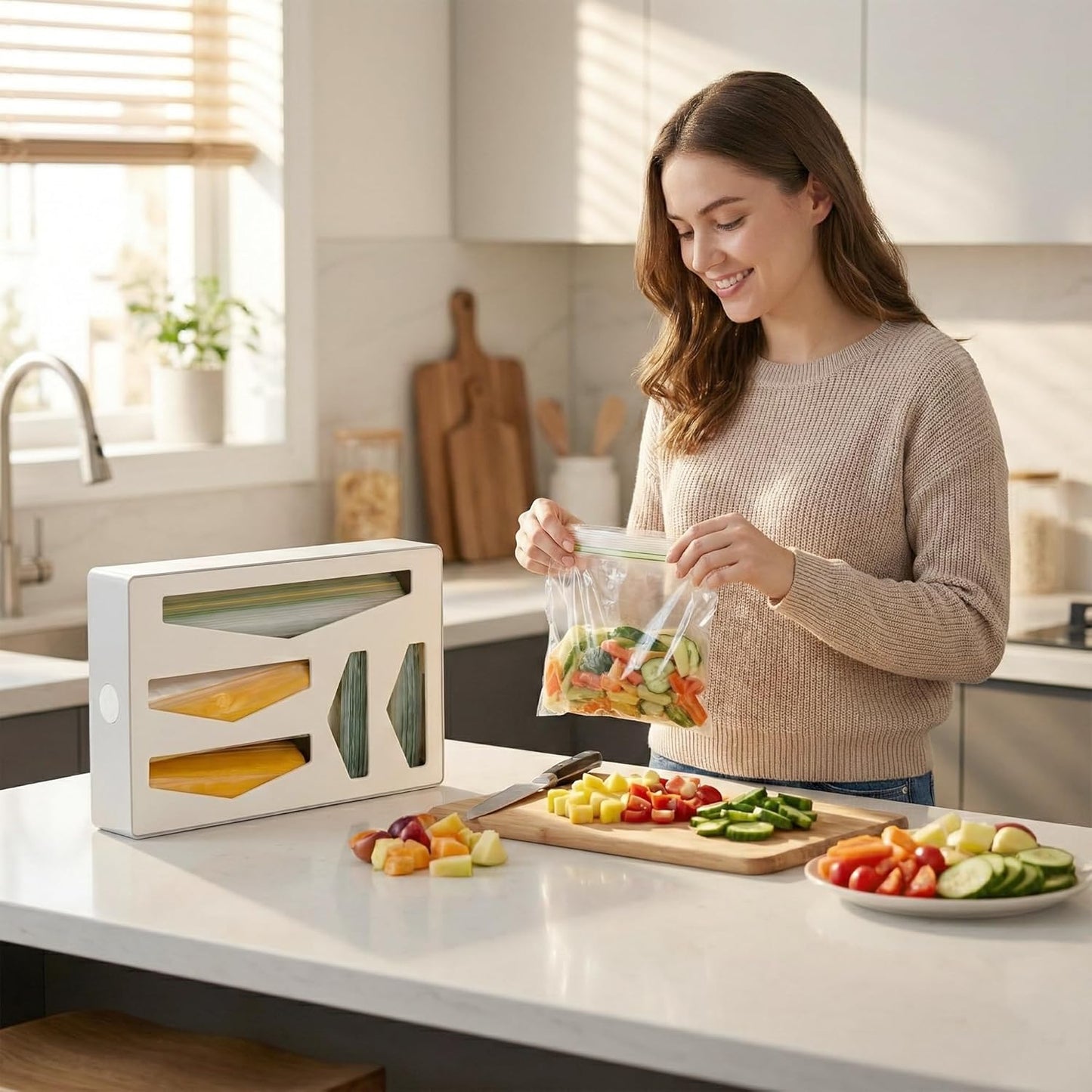 Li & Zhao Storage Bag Organizer Kitchen Drawer - Baggie Organizer for Drawer Foil and Plastic Wrap Organizer Bag Storage Organizer Food Bag Dispenser for Quart Gallon Snack Sandwich Bag